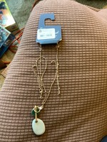 Geometric Link with Semi-Precious Green Jasper Pendant Necklace - Universal Thread Natural