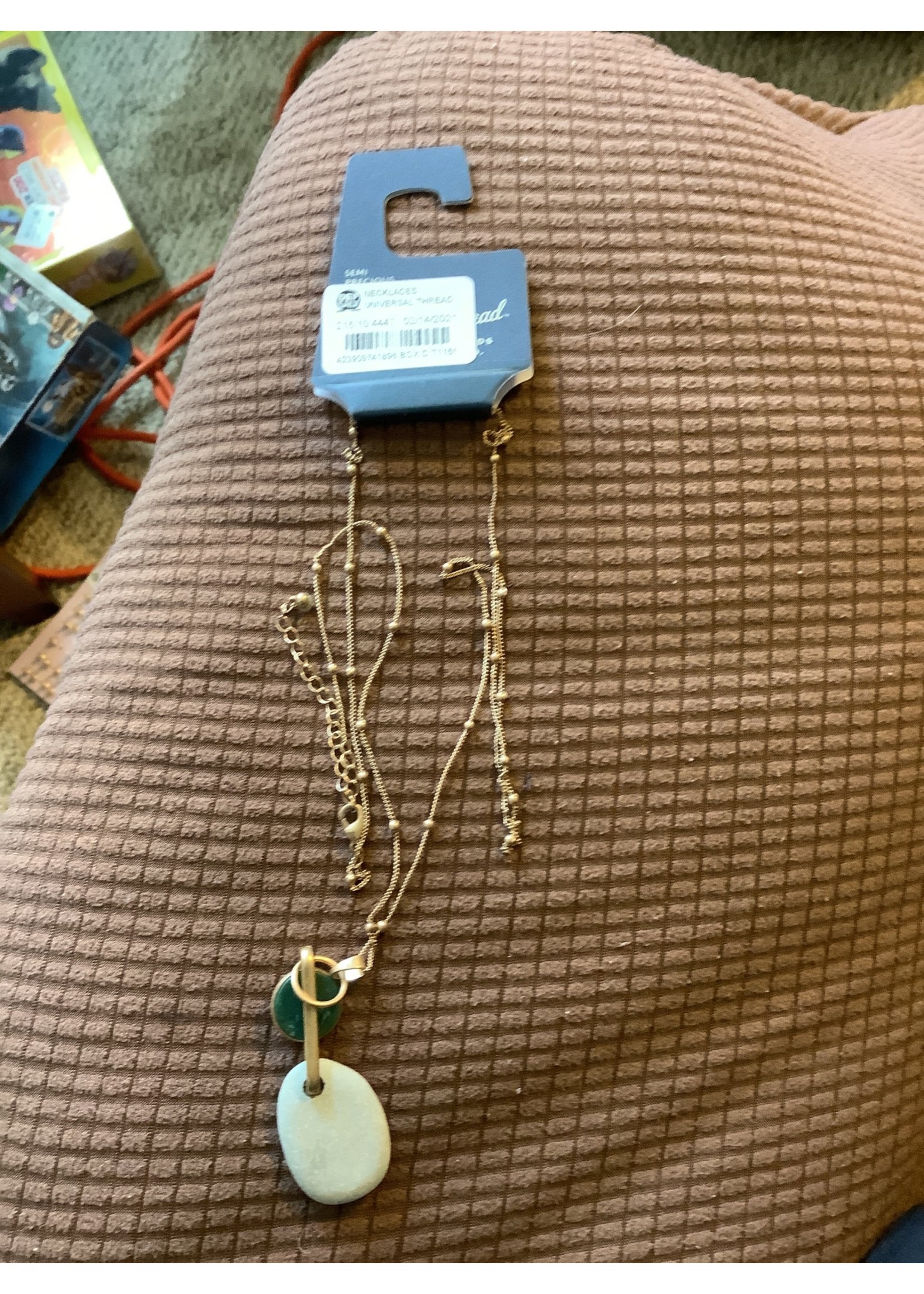 Geometric Link with Semi-Precious Green Jasper Pendant Necklace - Universal Thread Natural