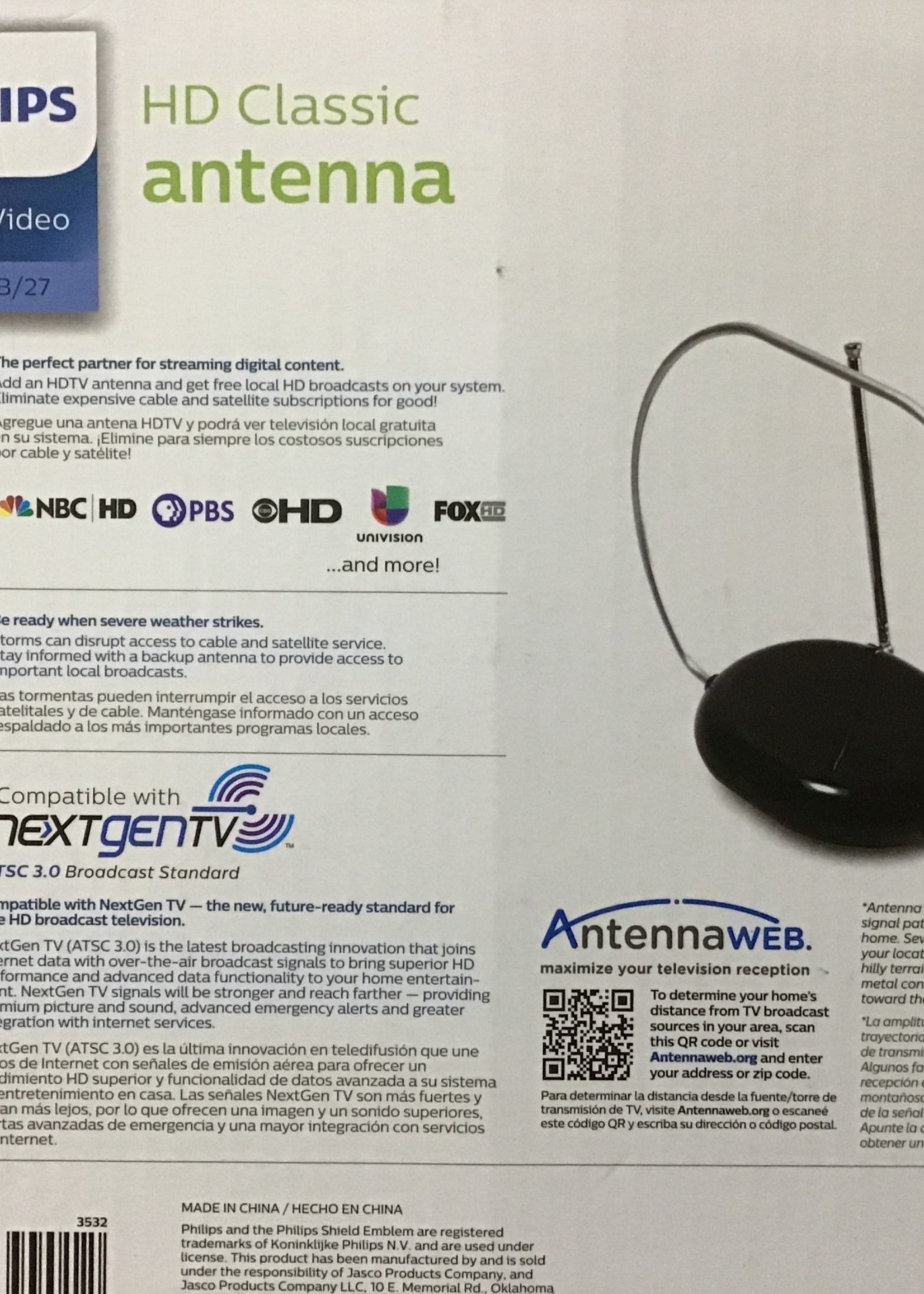 Open box Philips Traditional HD Passive Antenna Black
