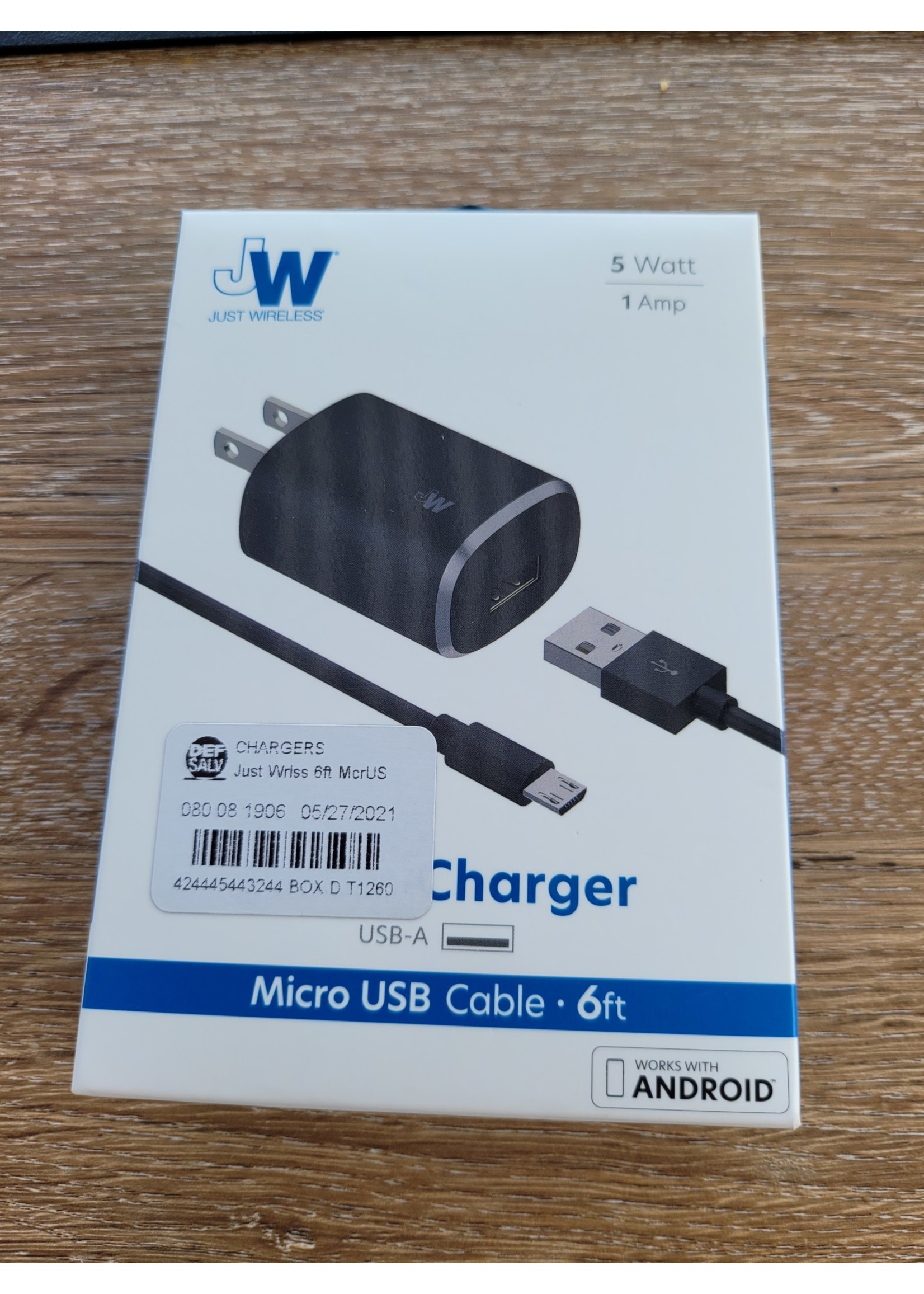 Just Wireless 1.0A/5W 1-Port USB-A Home Charger with 6ft TPU Micro USB to USB-A Cable - Black