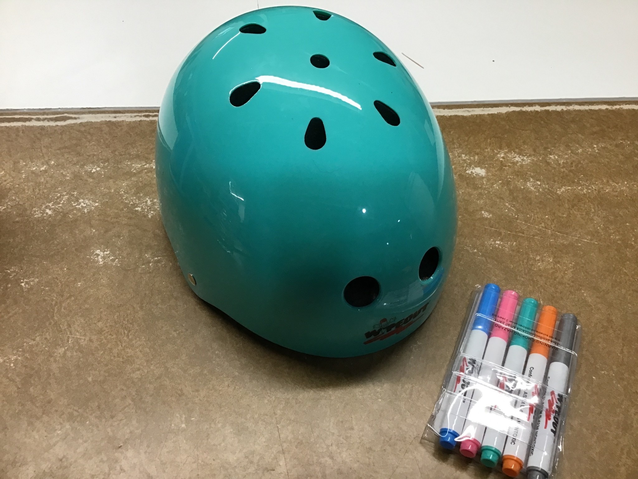 Skate Teal Blue Wipeout Dry Erase Kids’ Bike Ages 8+ and Scooter Helmet