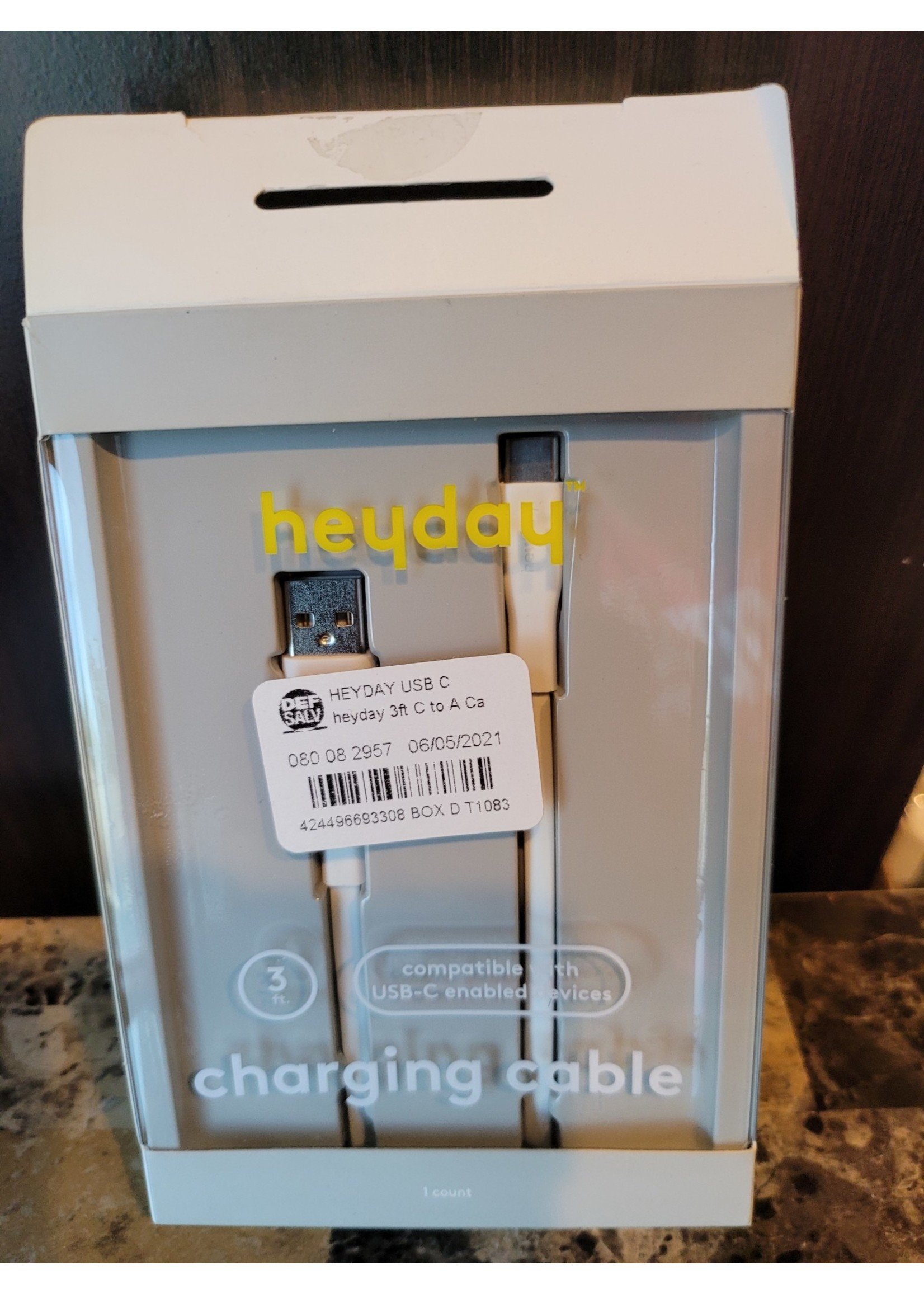 heyday 3' USB-C to USB-A Flat Cable - Ivory White