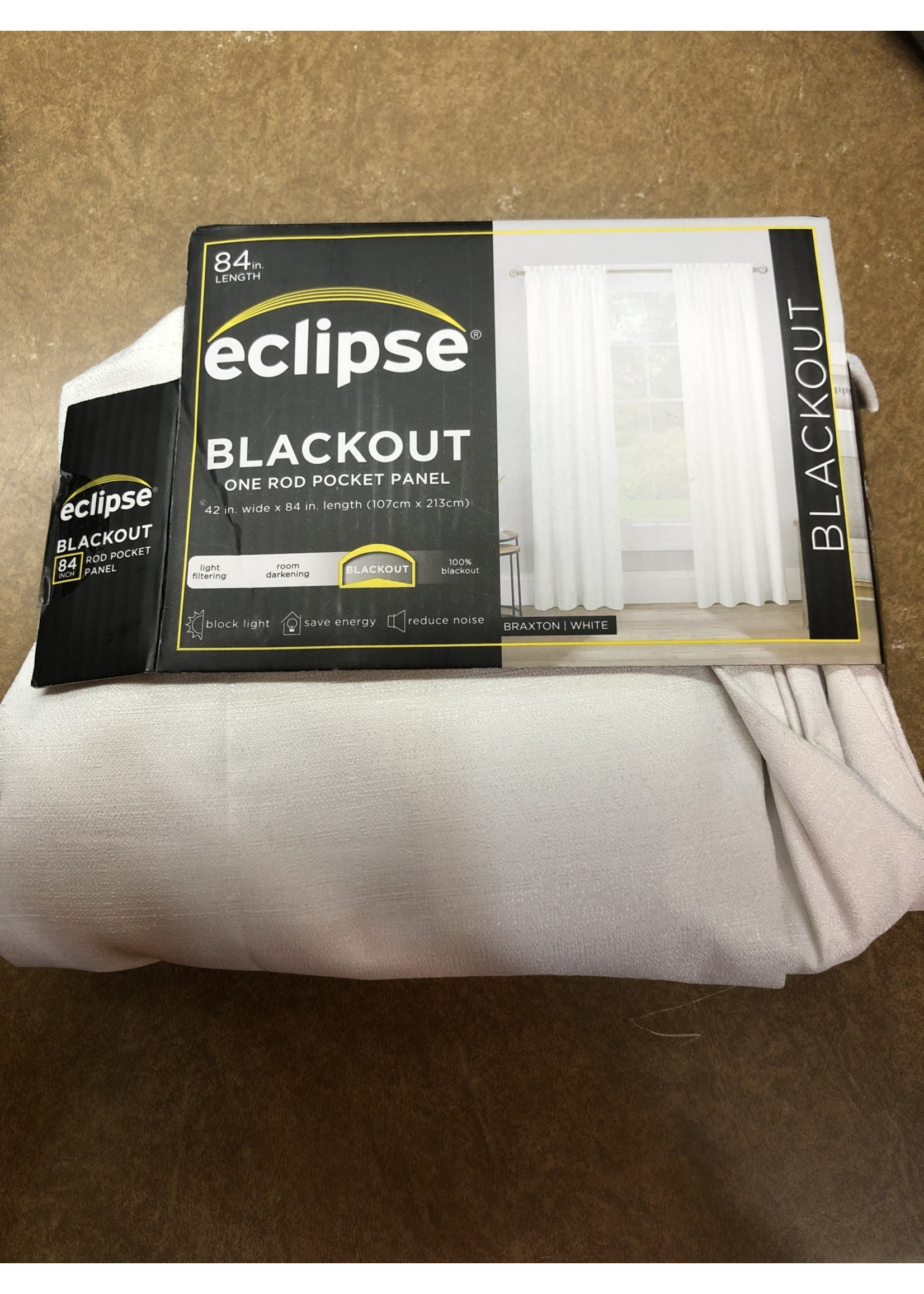 Eclipse 84" X 42" Braxton Thermaback Blackout Window Curtain Panel White -Eclipse