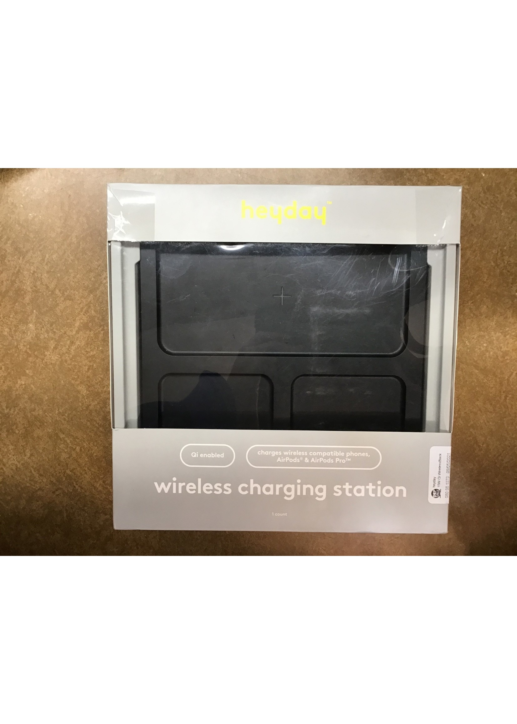 *damaged box* heyday 10W Qi Wireless Charging Station (phone/airpod) - Black/Wood