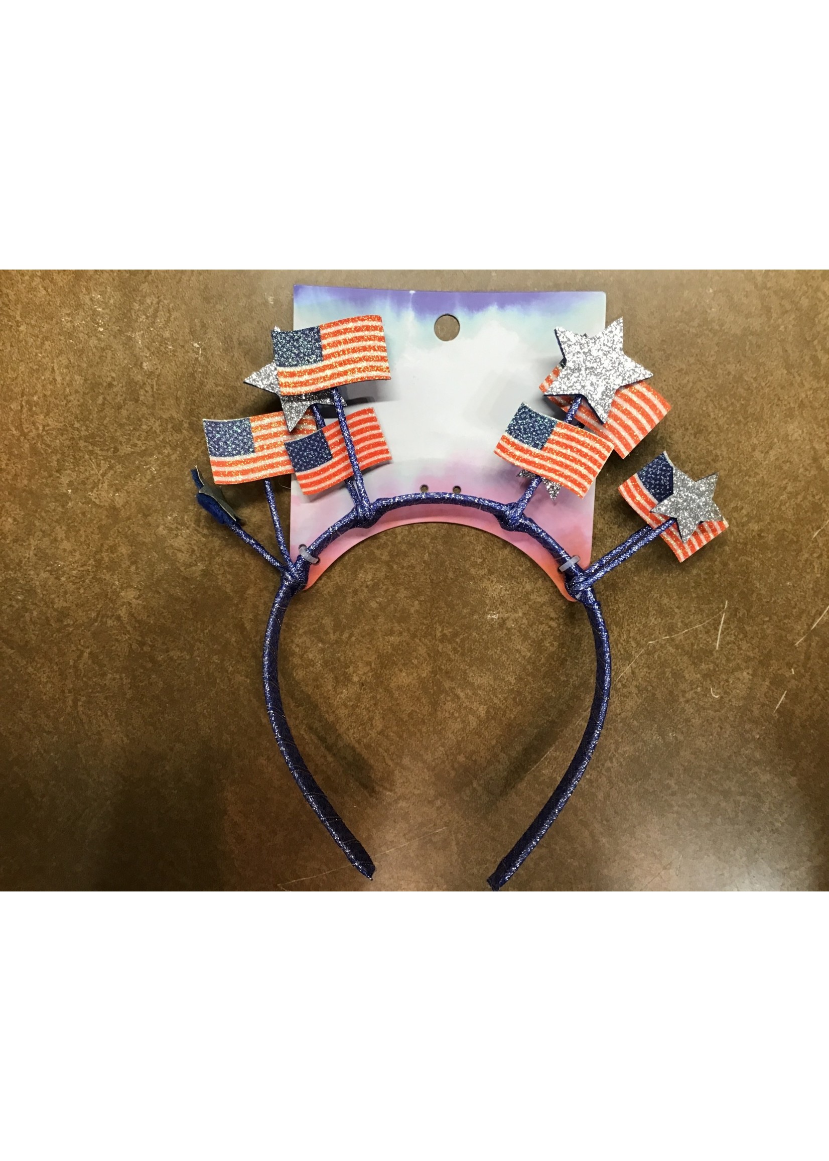 Glitter American Flag and Stars Ribbon Wrapped Headband