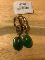 Textured Chain Link with Semi-Precious Bead Hoop Earrings - A New Day Green Apple *no backs