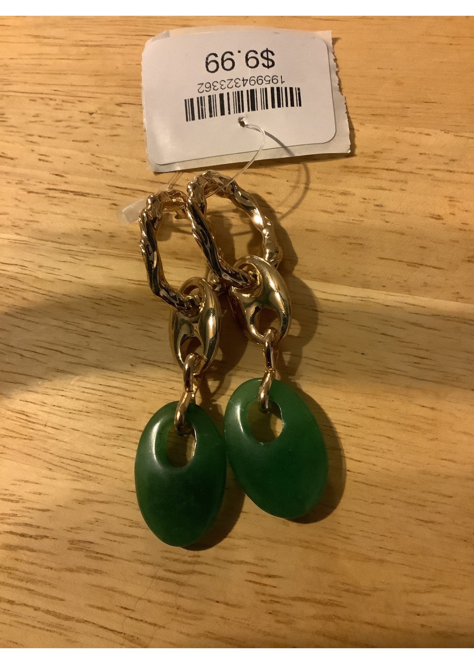 Textured Chain Link with Semi-Precious Bead Hoop Earrings - A New Day Green Apple *no backs