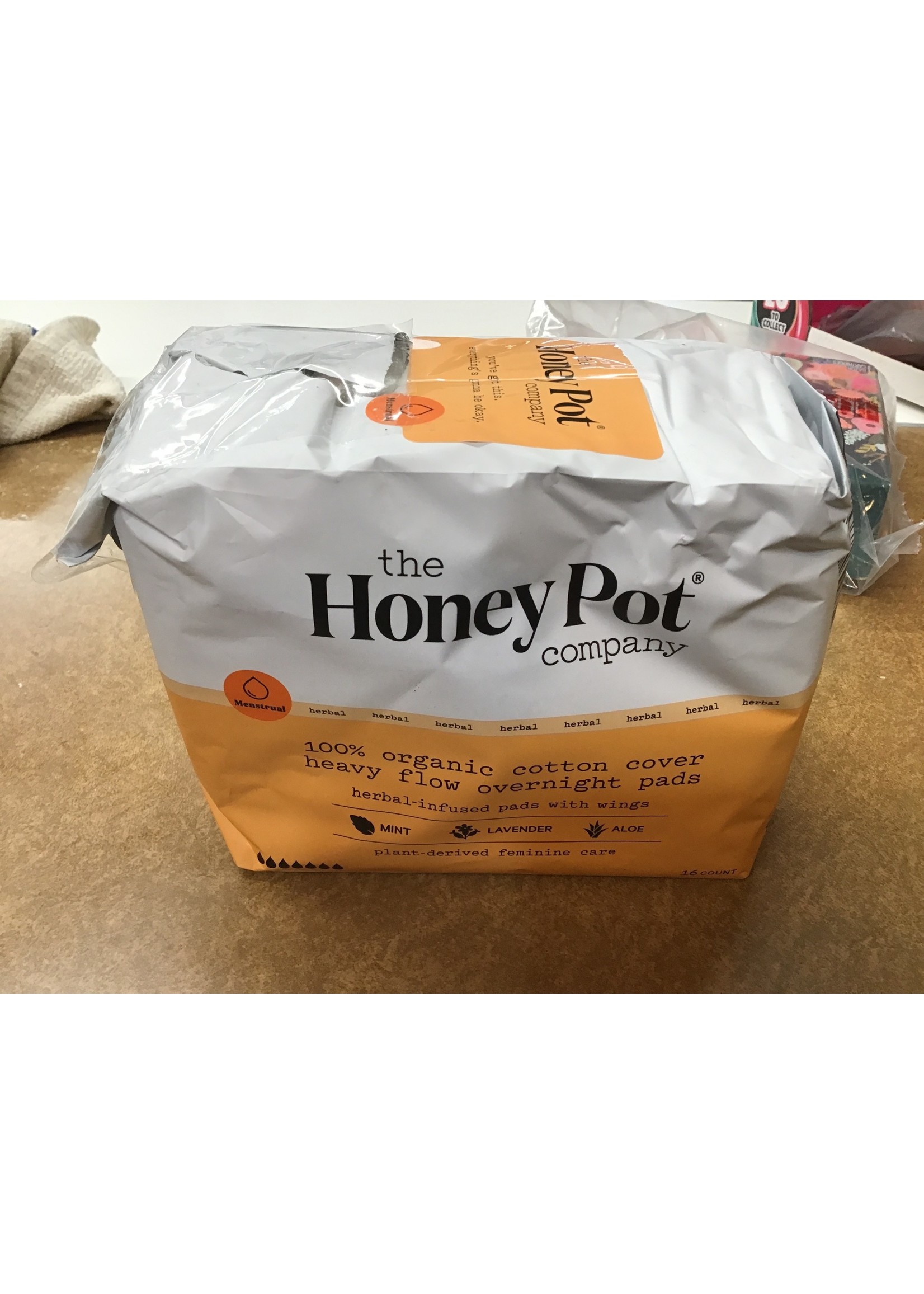 Open bag- The Honey Pot Organic Cotton Heavy Flow Herbal Overnight