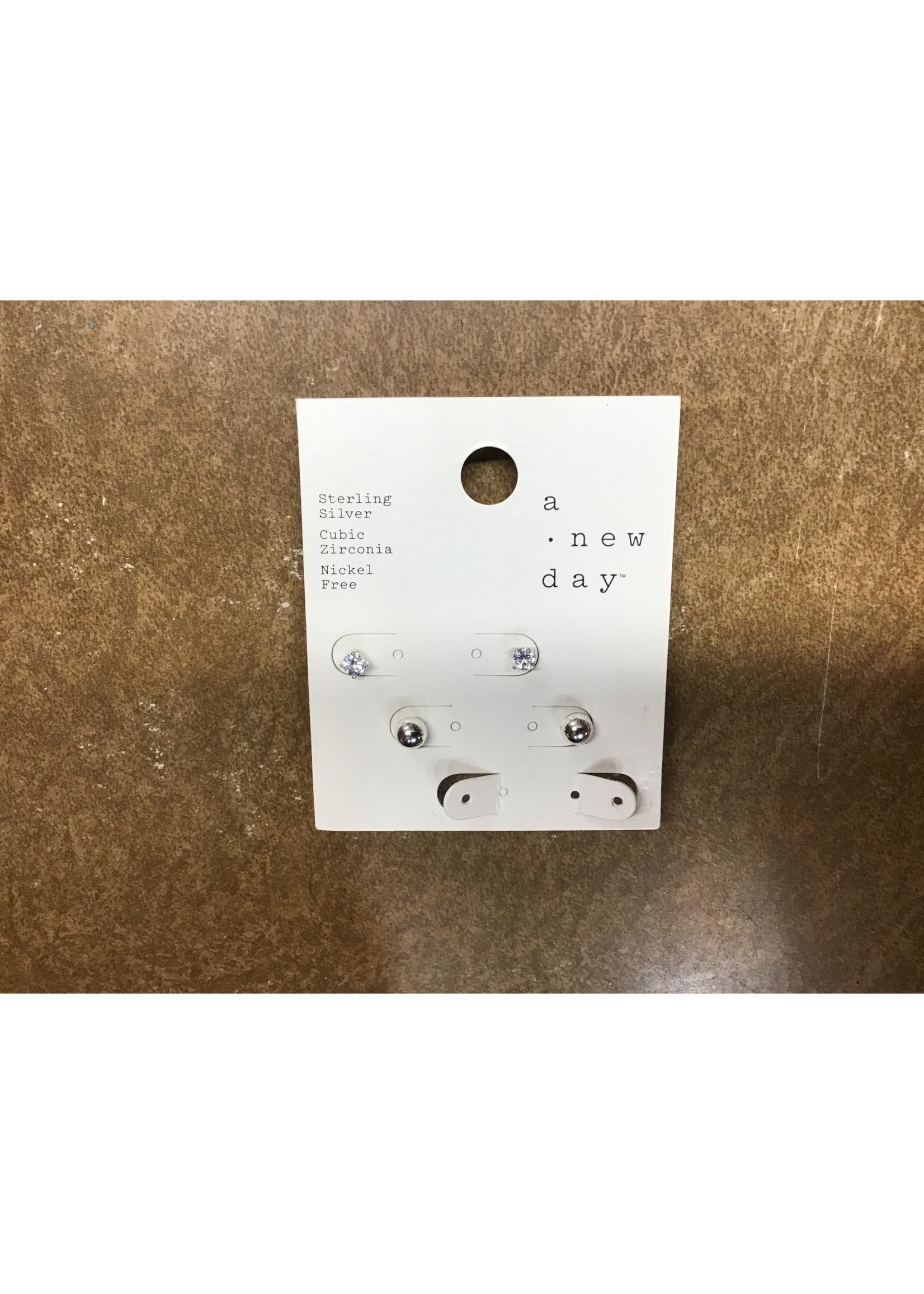 *missing 1 pair* Sterling Cubic Zirconia Silver Ball Studs and Hoop Trio Earring Set - A New DayΓäó Silver