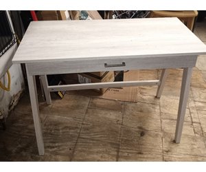Damaged Corner Paulo Wood Writing Desk with Drawer White Wash