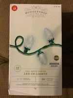 25ct LED C9 Faceted Christmas String Lights Cool White with Green Wire - Wondershop