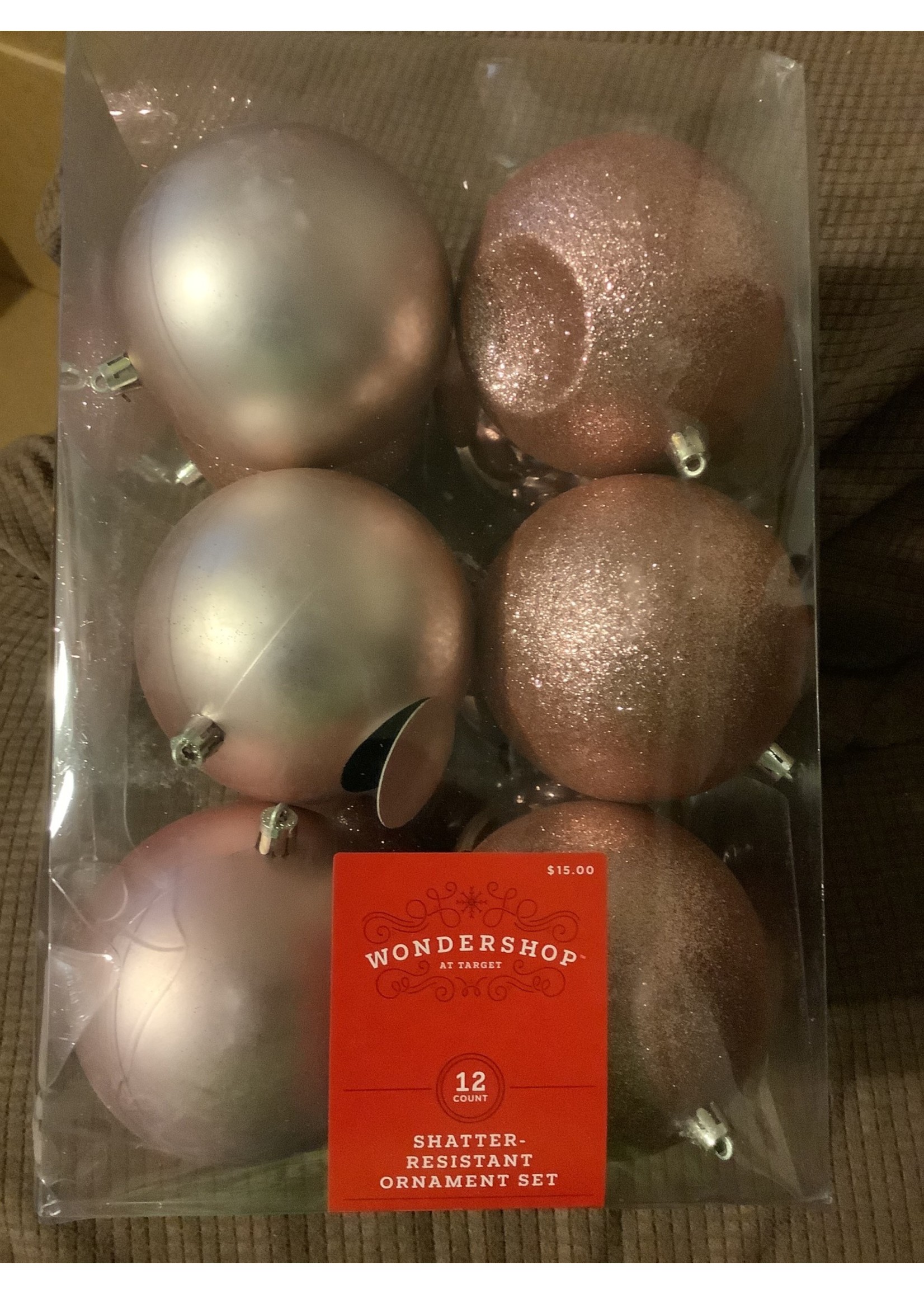 12ct/100mm Christmas Ornament Set Blush - Wondershop