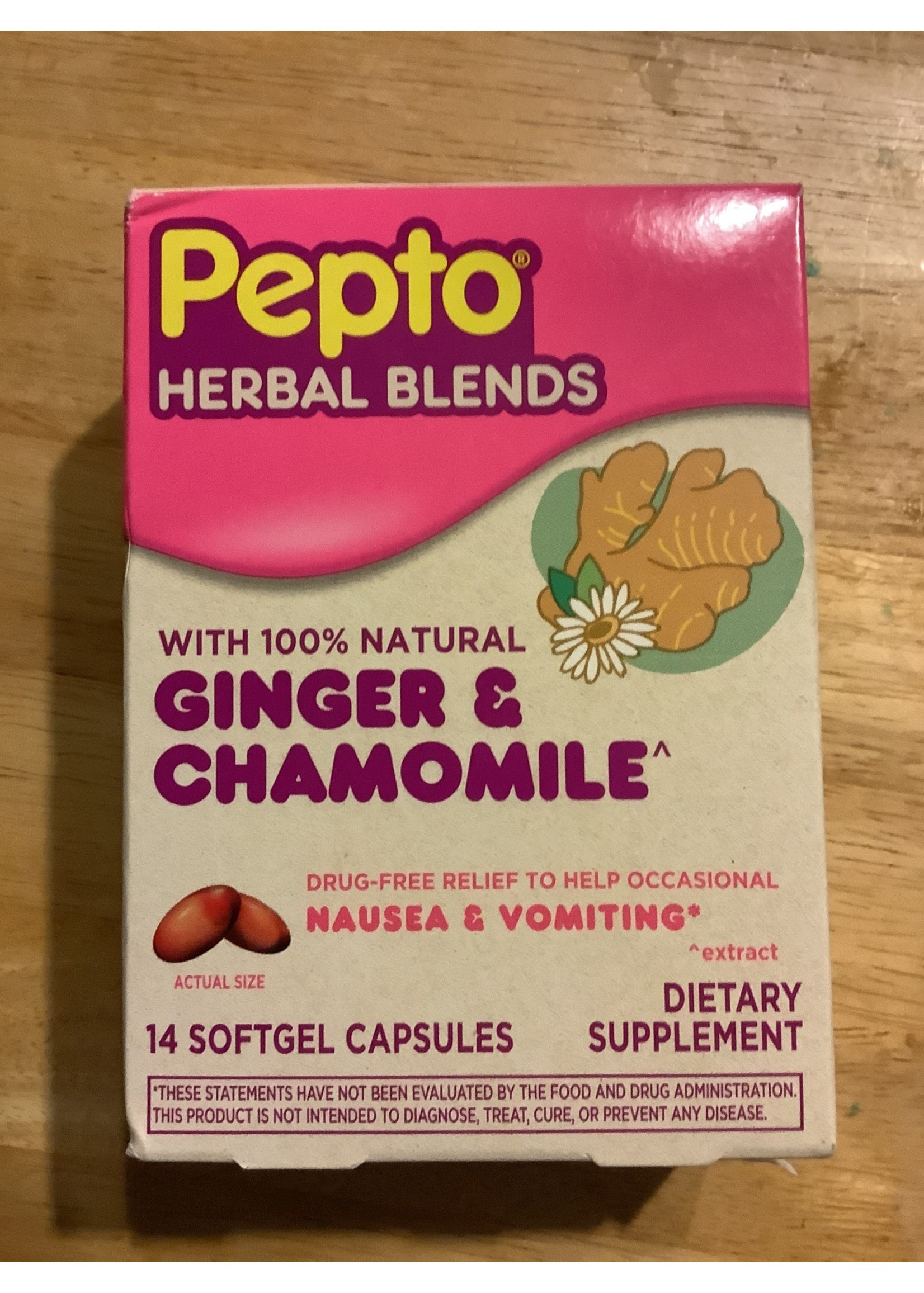 Pepto-Bismol Herbal Blends Softgel Capsules for Morning Sickness - Natural Ginger & Chamomile Extract - 14ct