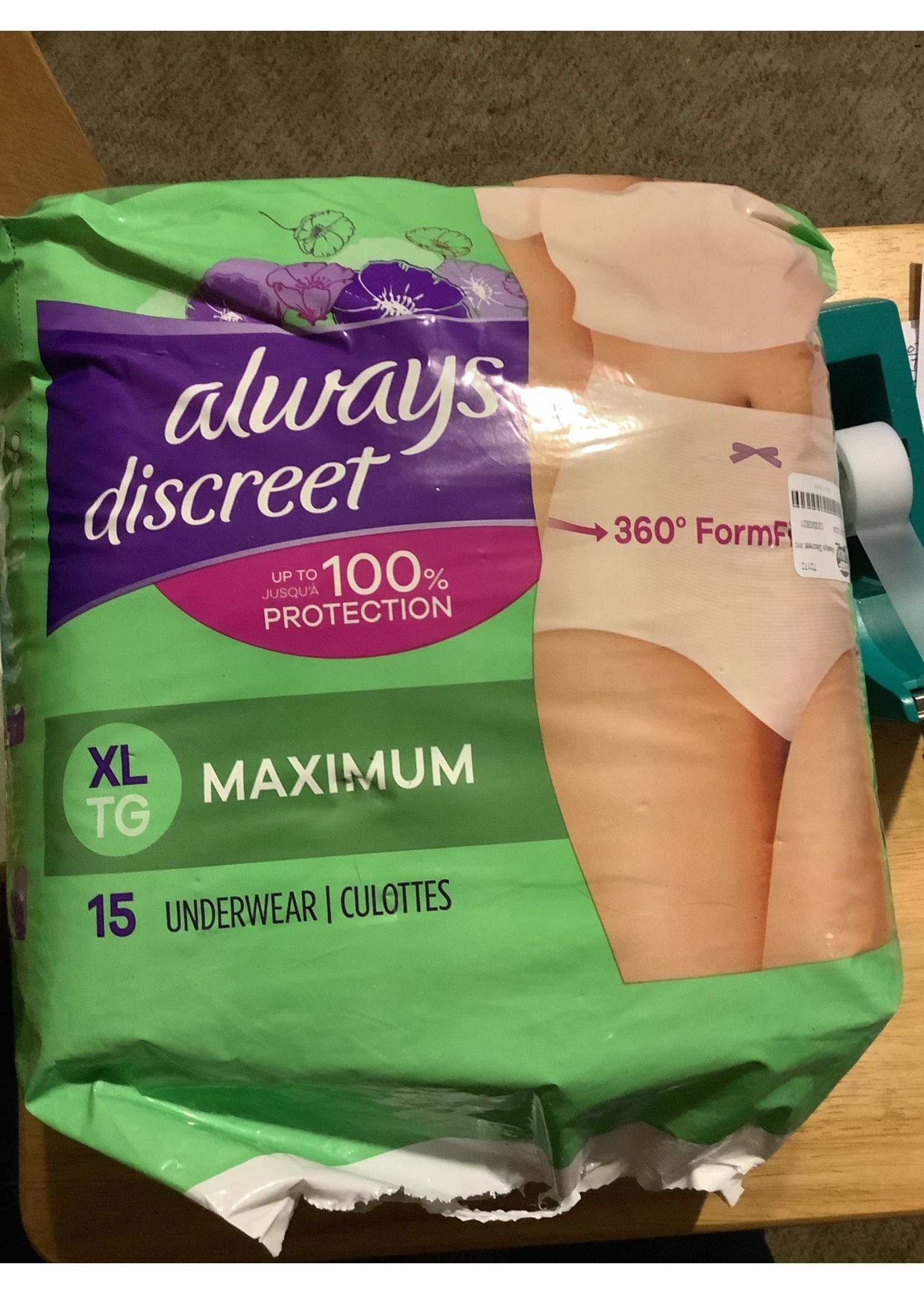 Always Discreet Adult Incontinence Underwear for Women and Postpartum  Underwear, XL, 15 ct.