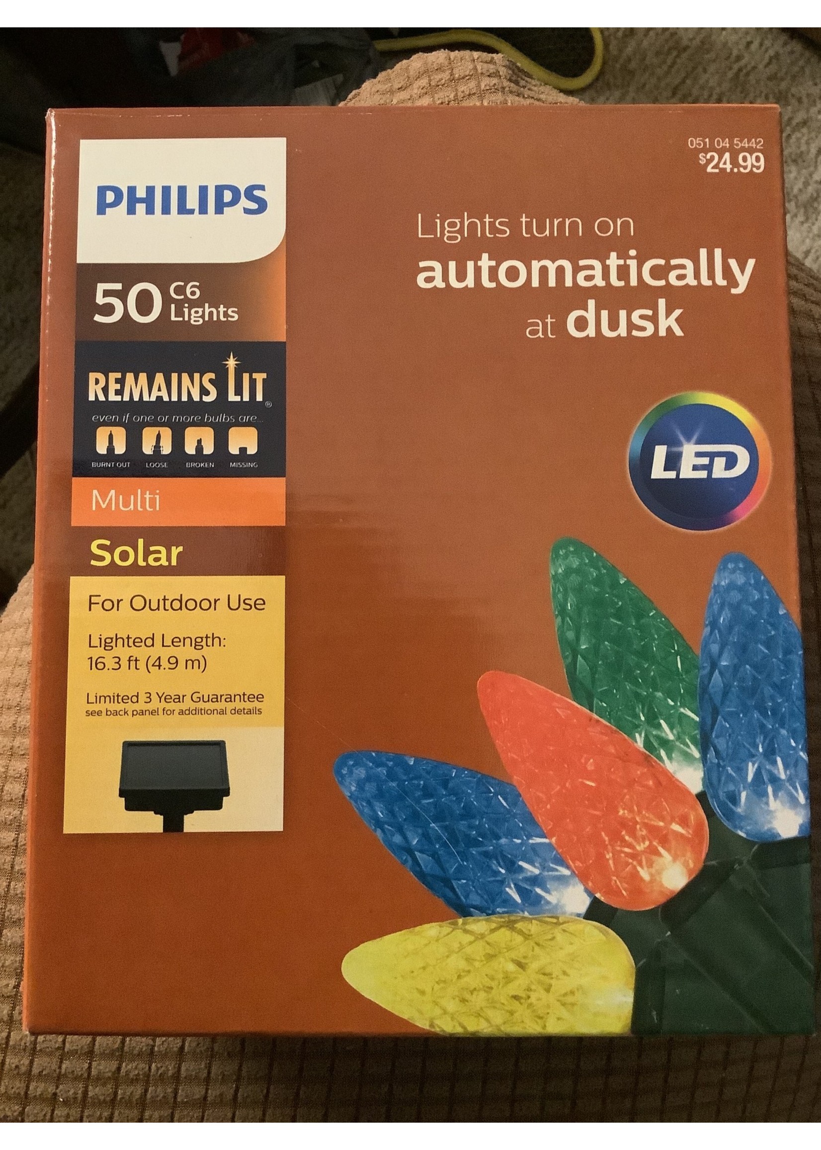 Used- Philips 50ct Christmas Solar Faceted C6 String Lights Multicolored