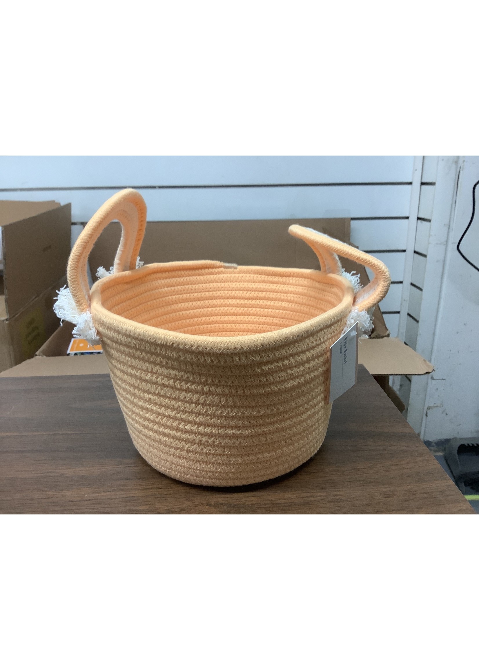 9.5” x 6” Rope Basket w/ Handles Peach