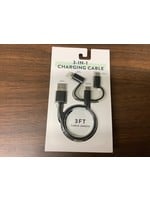 3–in-1 3ft Charging Cable USB-A, Micro USB, USB-C, 8 Pin Lightning Black