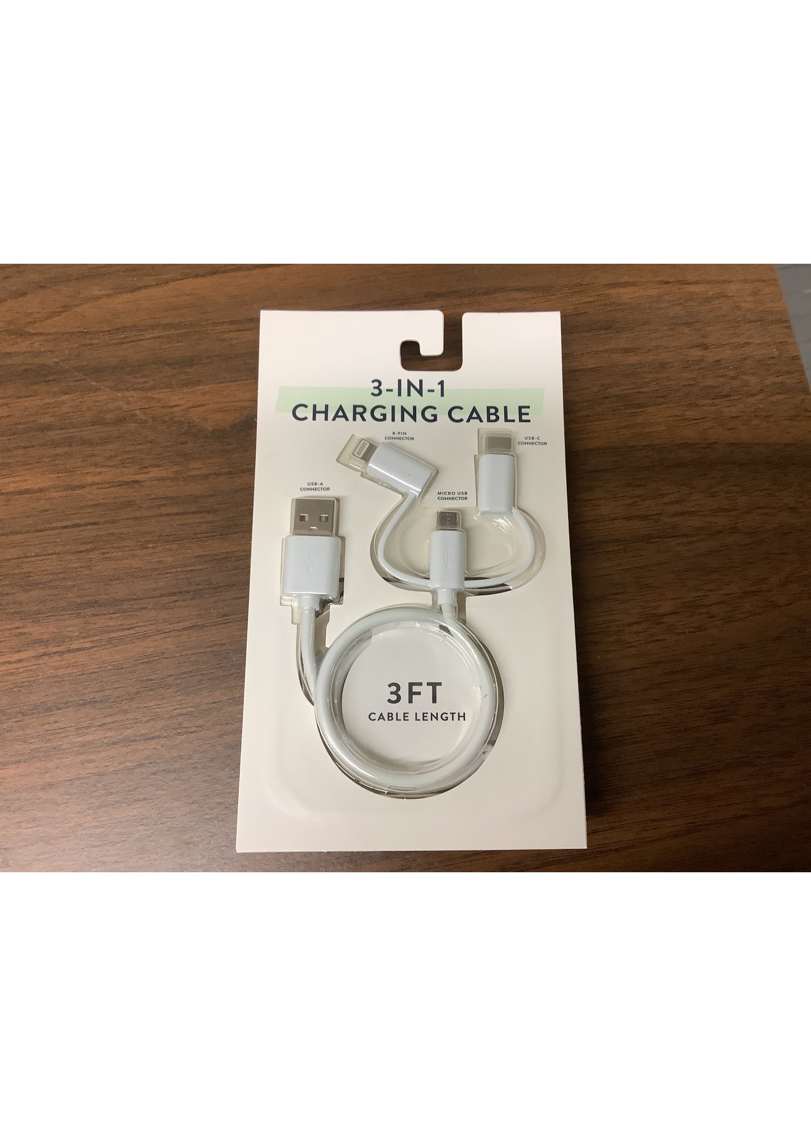 Cable 3 en 1, USB a LIGHTNING / micro USB / USB C