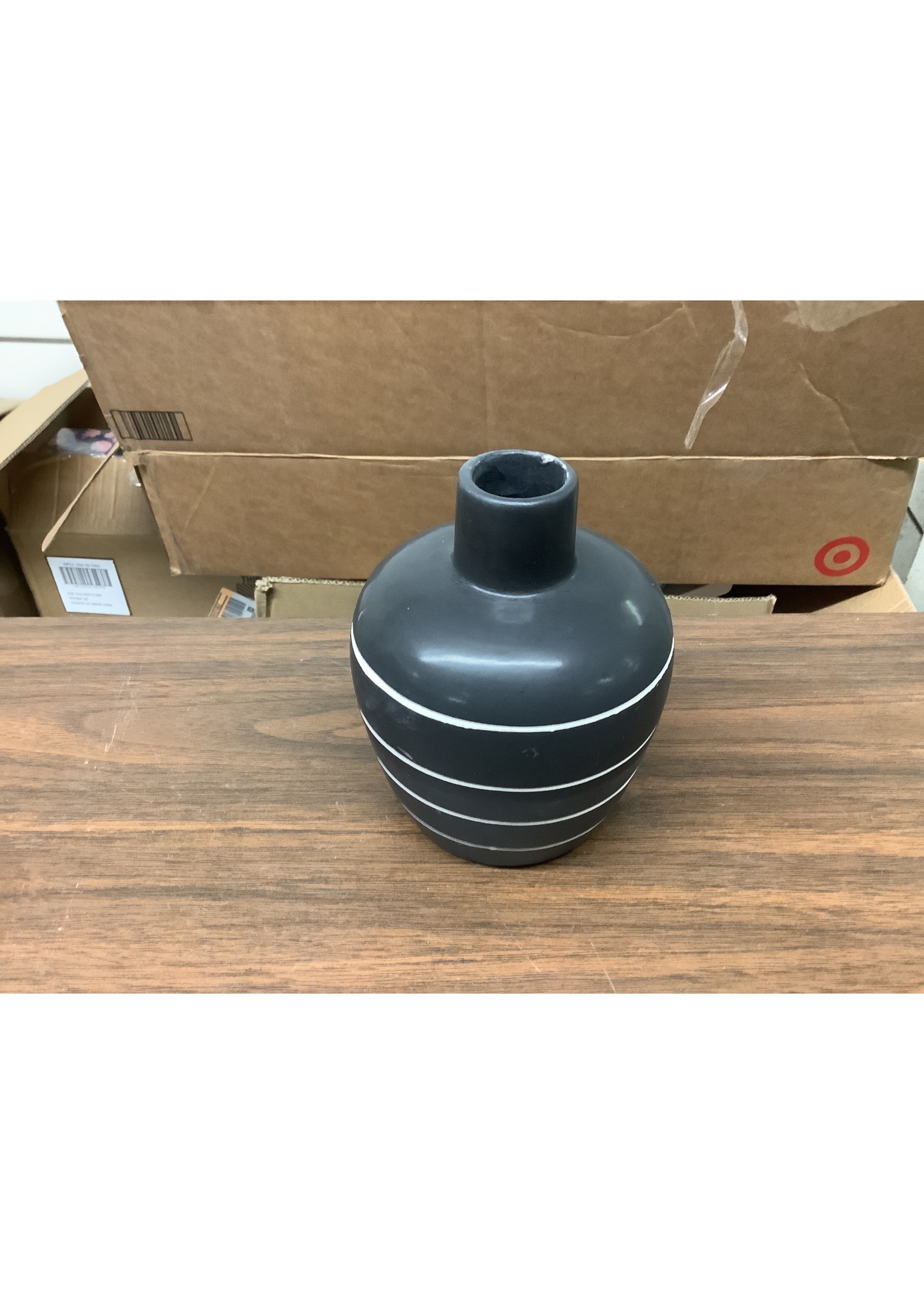 Black/White Stripe Ceramic Vase 6” x 3 1/2”