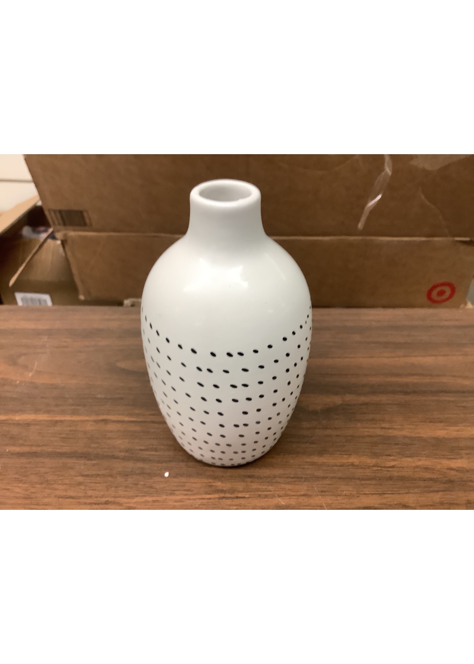White w/ Black Dots Ceramic Vase 6 1/4” x 3”