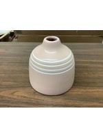 Pink w/ White Stripe Ceramic Vase 4 1/2” x 4 3/4”
