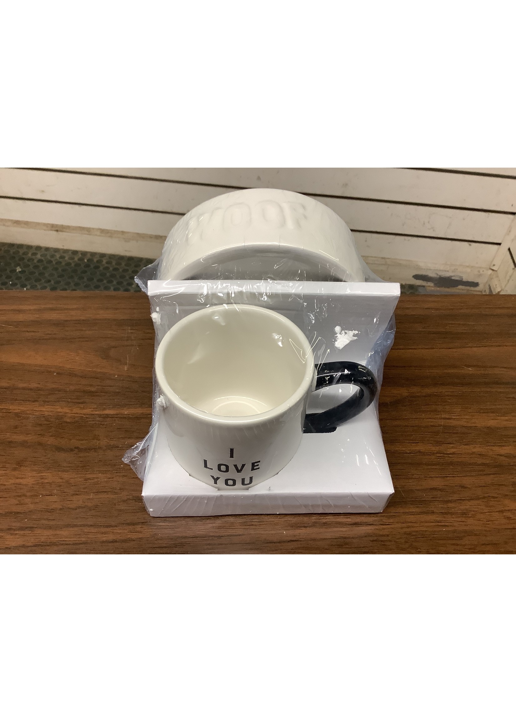 Mug Pet Bowl Set I Love You/I Woof You Black/White