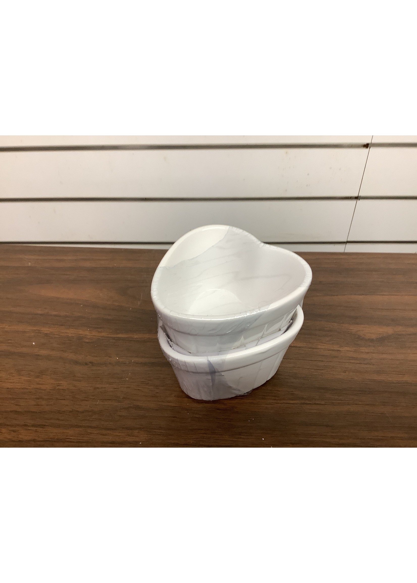 Set of 2 Ceramic Heart Shaped Ramekins White
