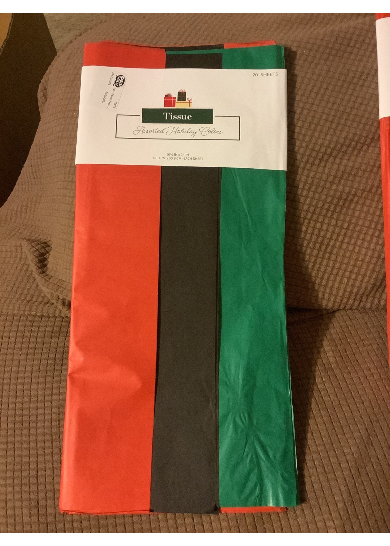 Tissue Paper Asst Holiday Colors 20 sheets