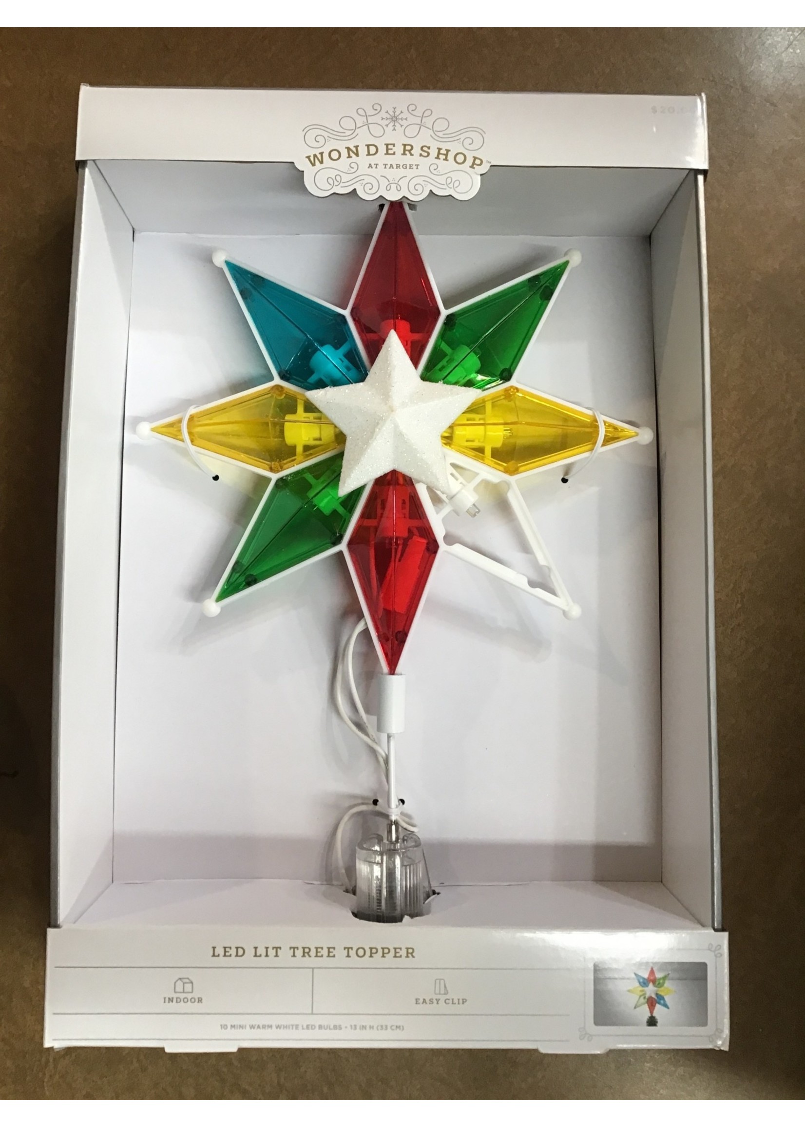 Missing 1 shield (Blue) -13in Lit Stained Glass Christmas Tree Topper Multicolored - Wondershop