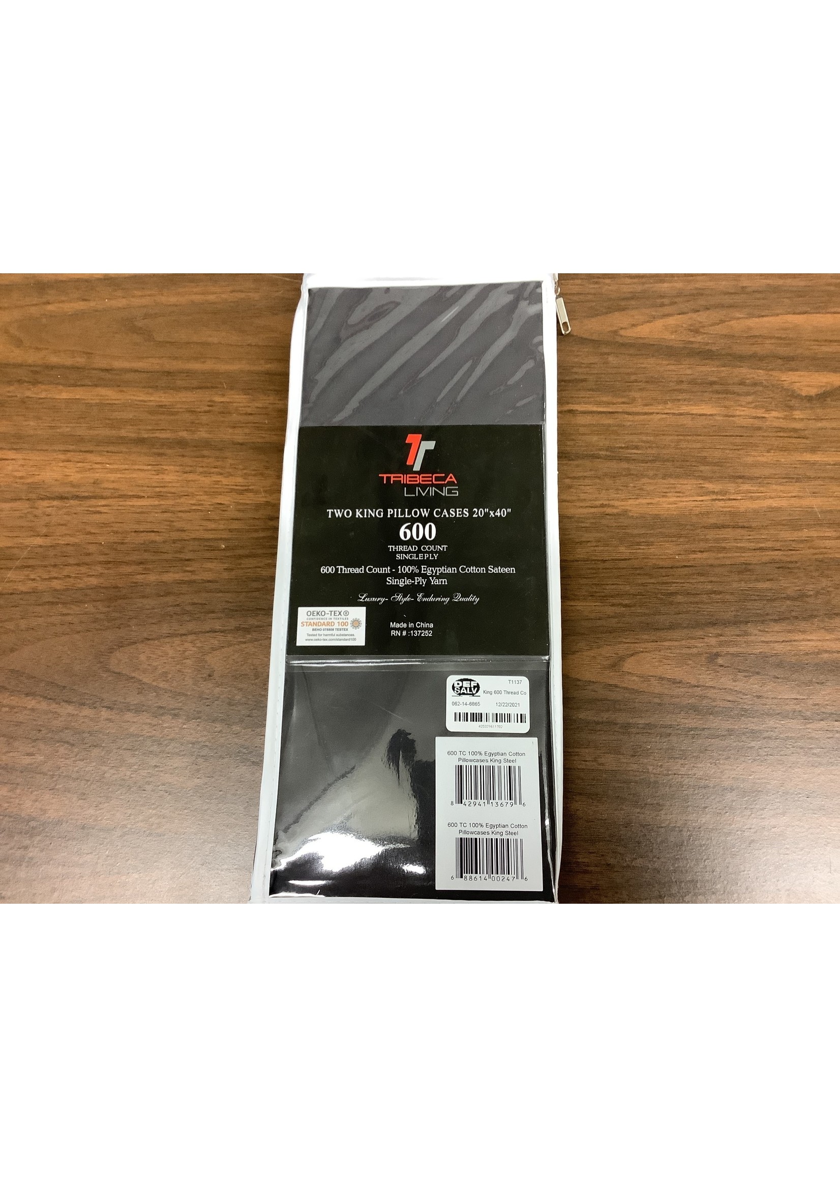 600 Thread Count Sateen Pillowcase - Tribeca Living King Steel