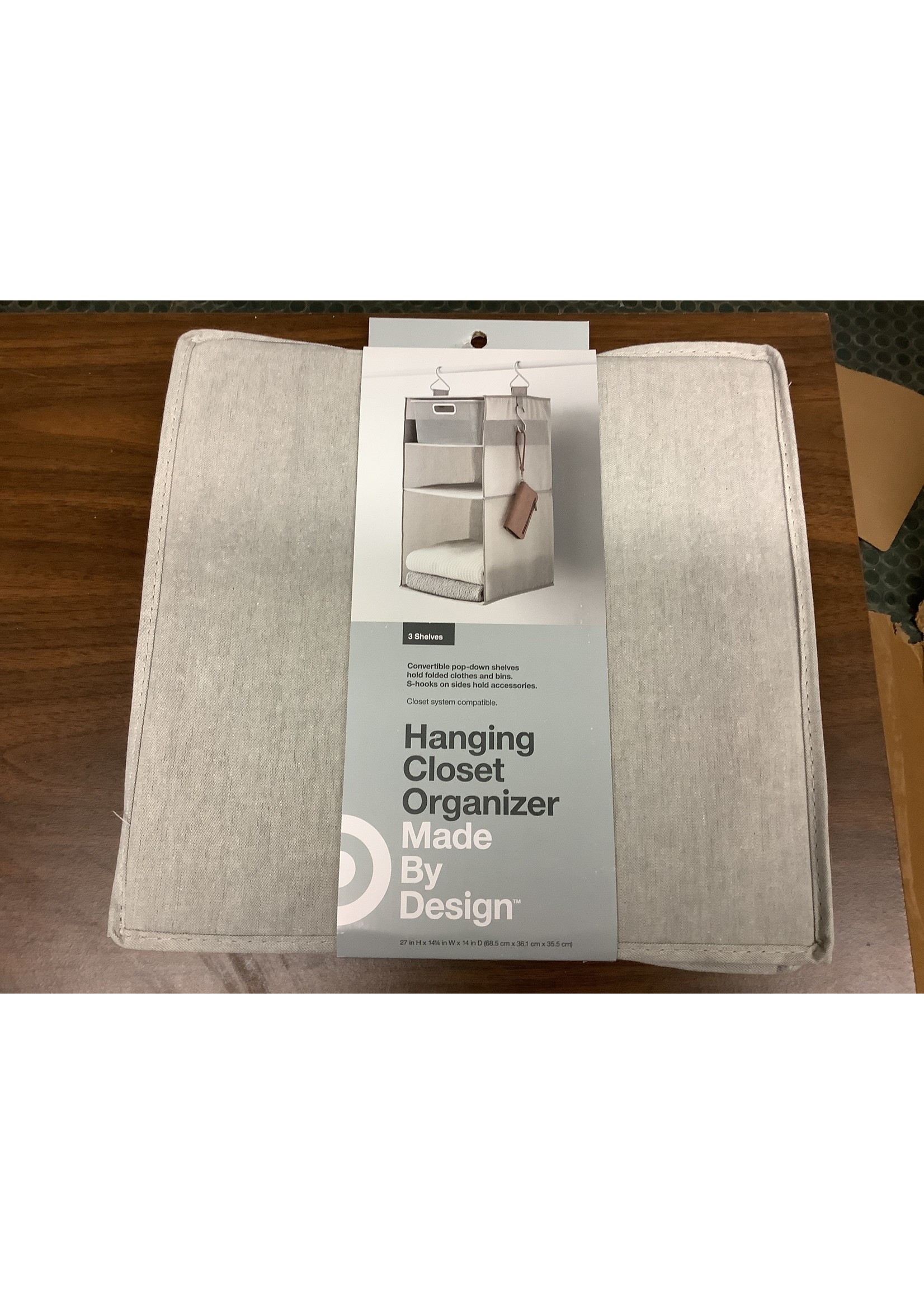 *Missing Side S Hooks 3 Shelf Hanging Fabric Storage Organizer Light Gray - Made By Design