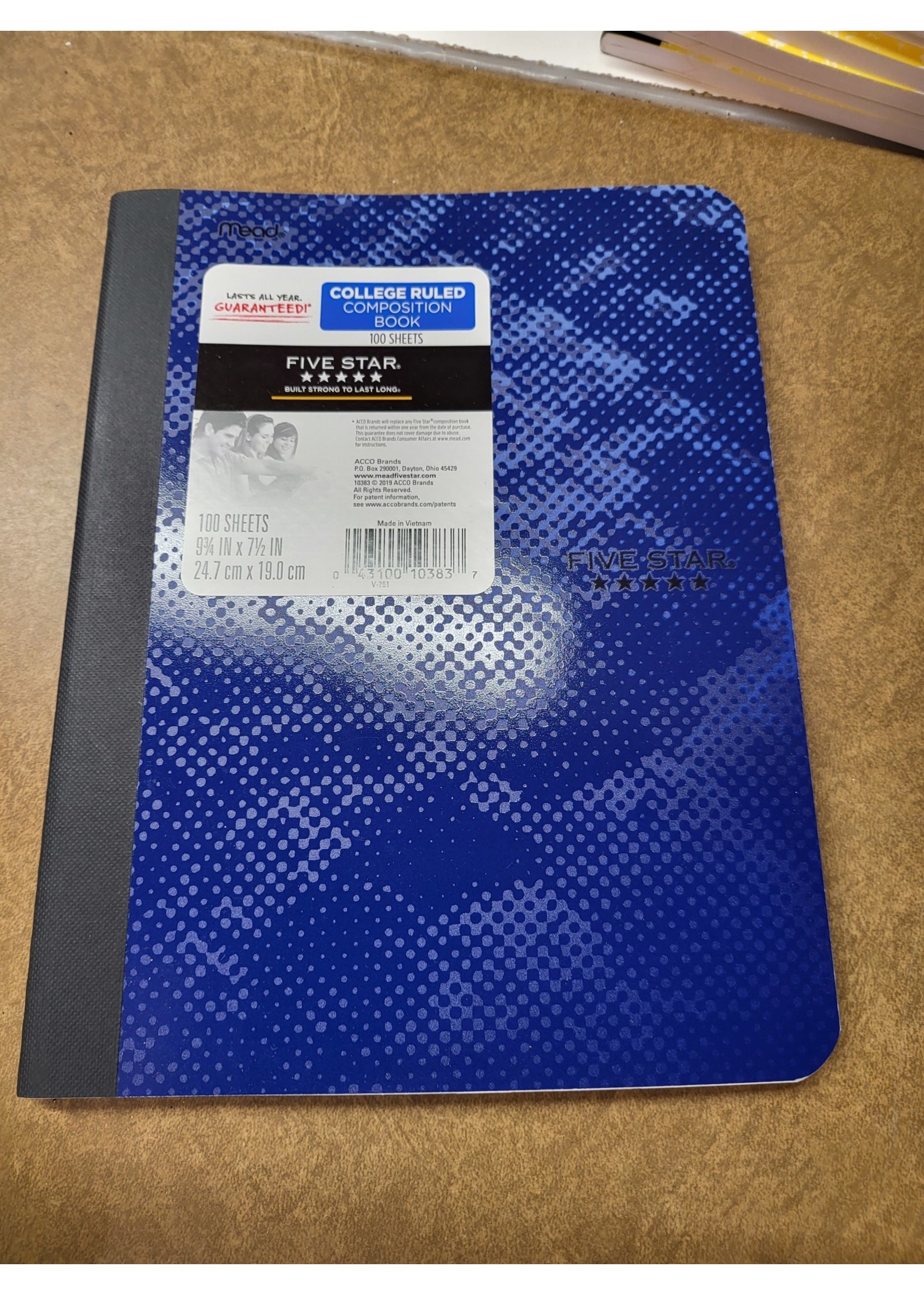 Five Star College Ruled Composition Notebook Blue
