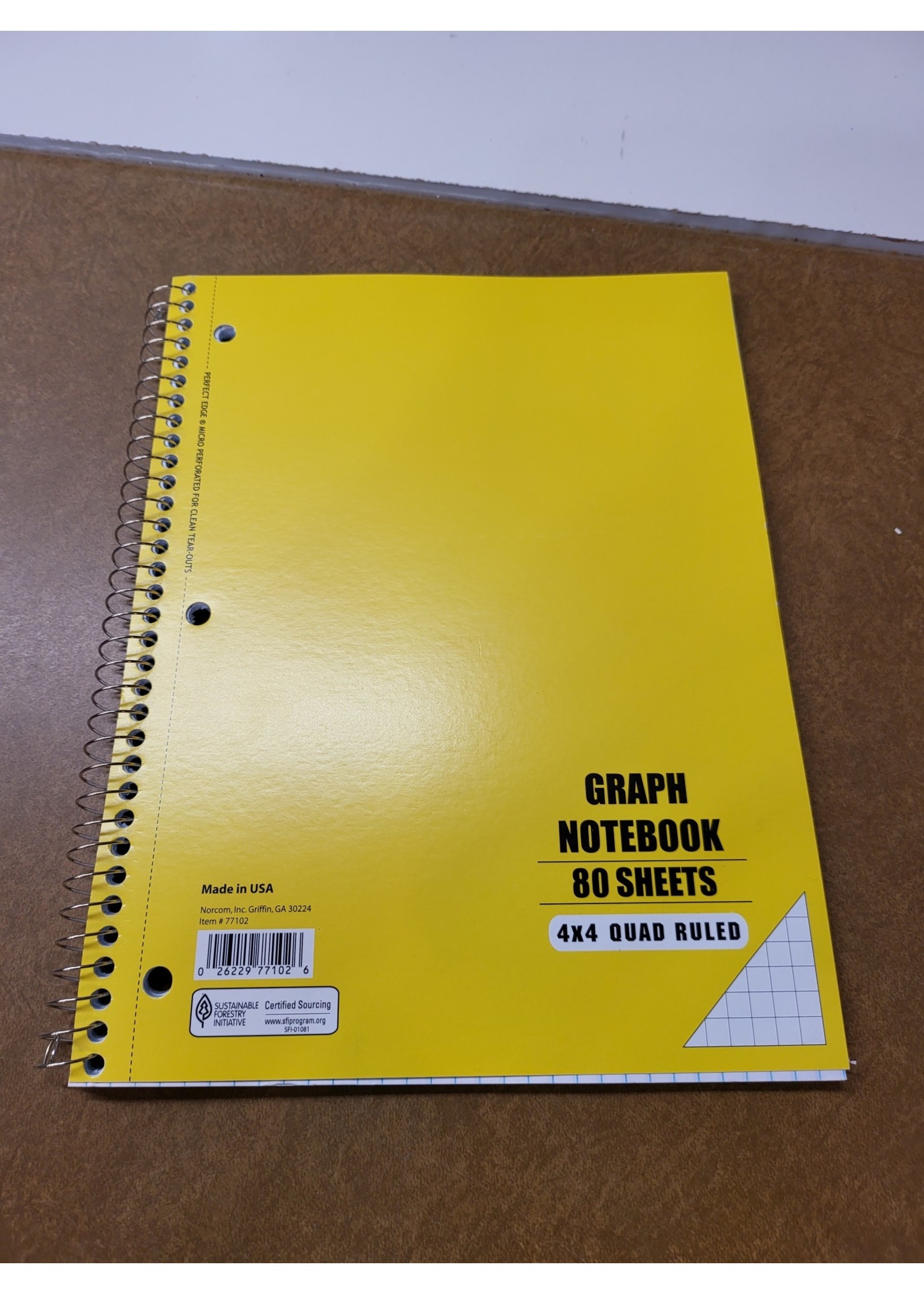 Graph Notebook 80 Sheets 4x4 Quad Ruled Yellow