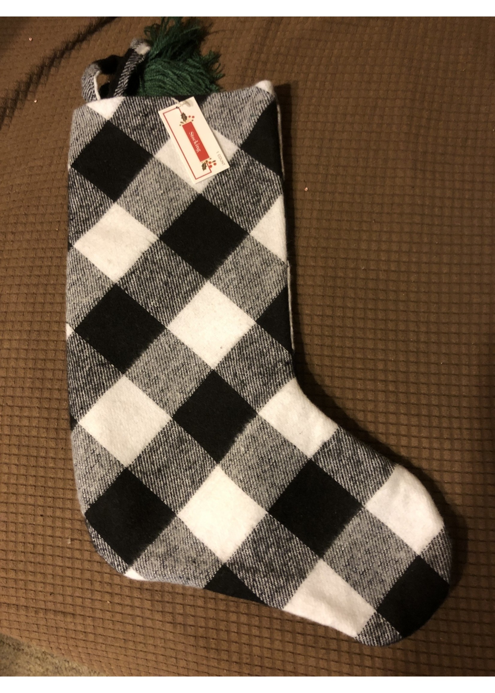 Black Checkered Christmas Stocking with Tossle