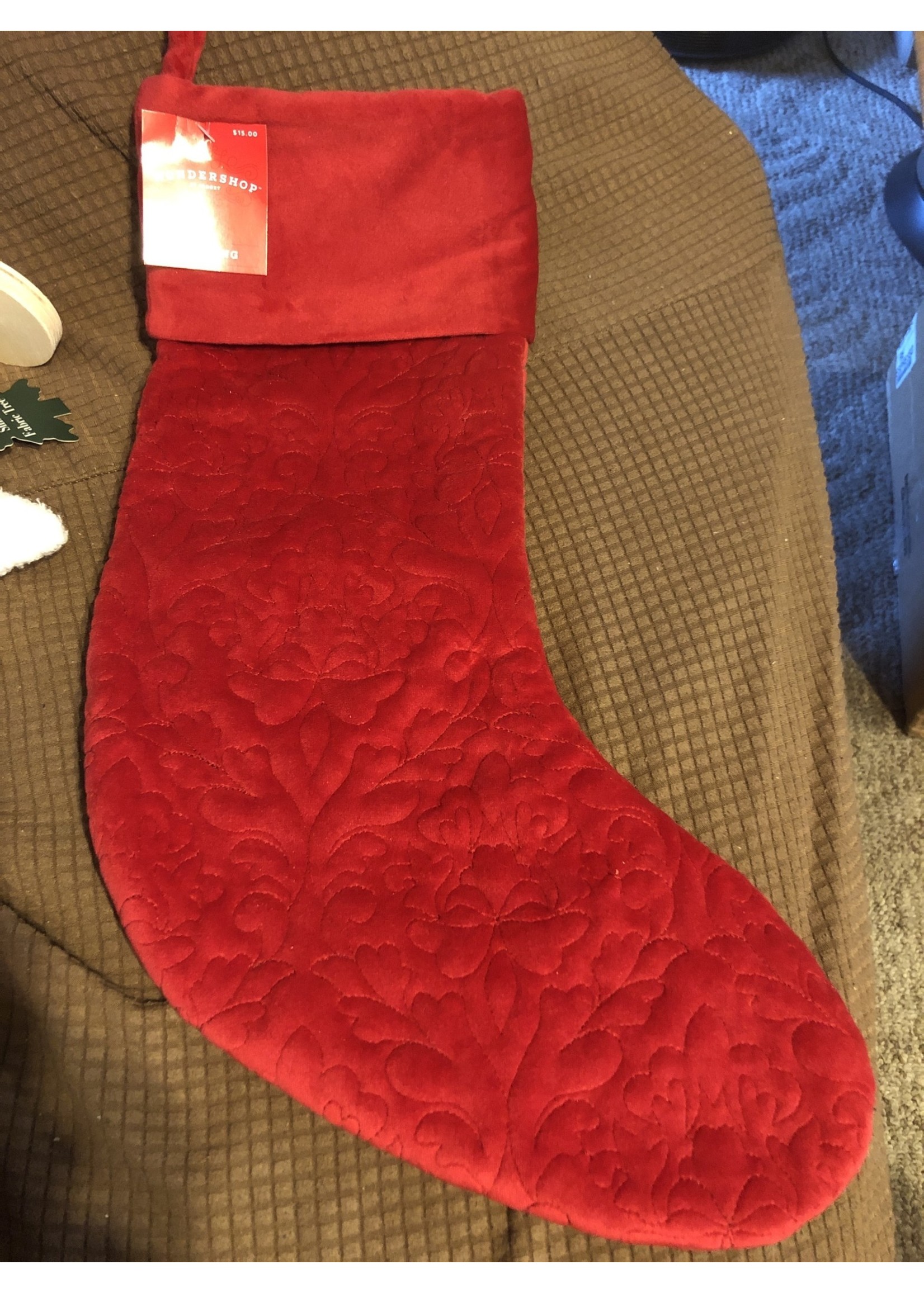 Velvet Quilted Christmas Stocking Red