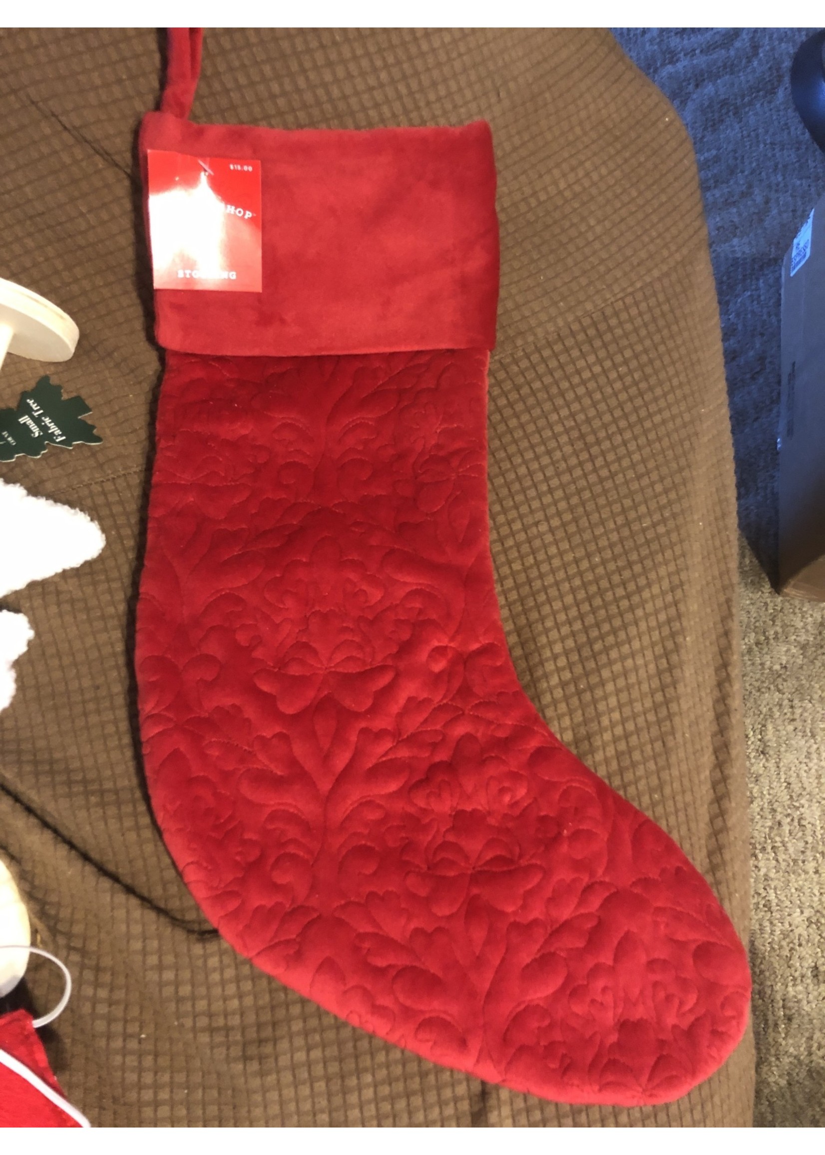 Velvet Quilted Christmas Stocking Red
