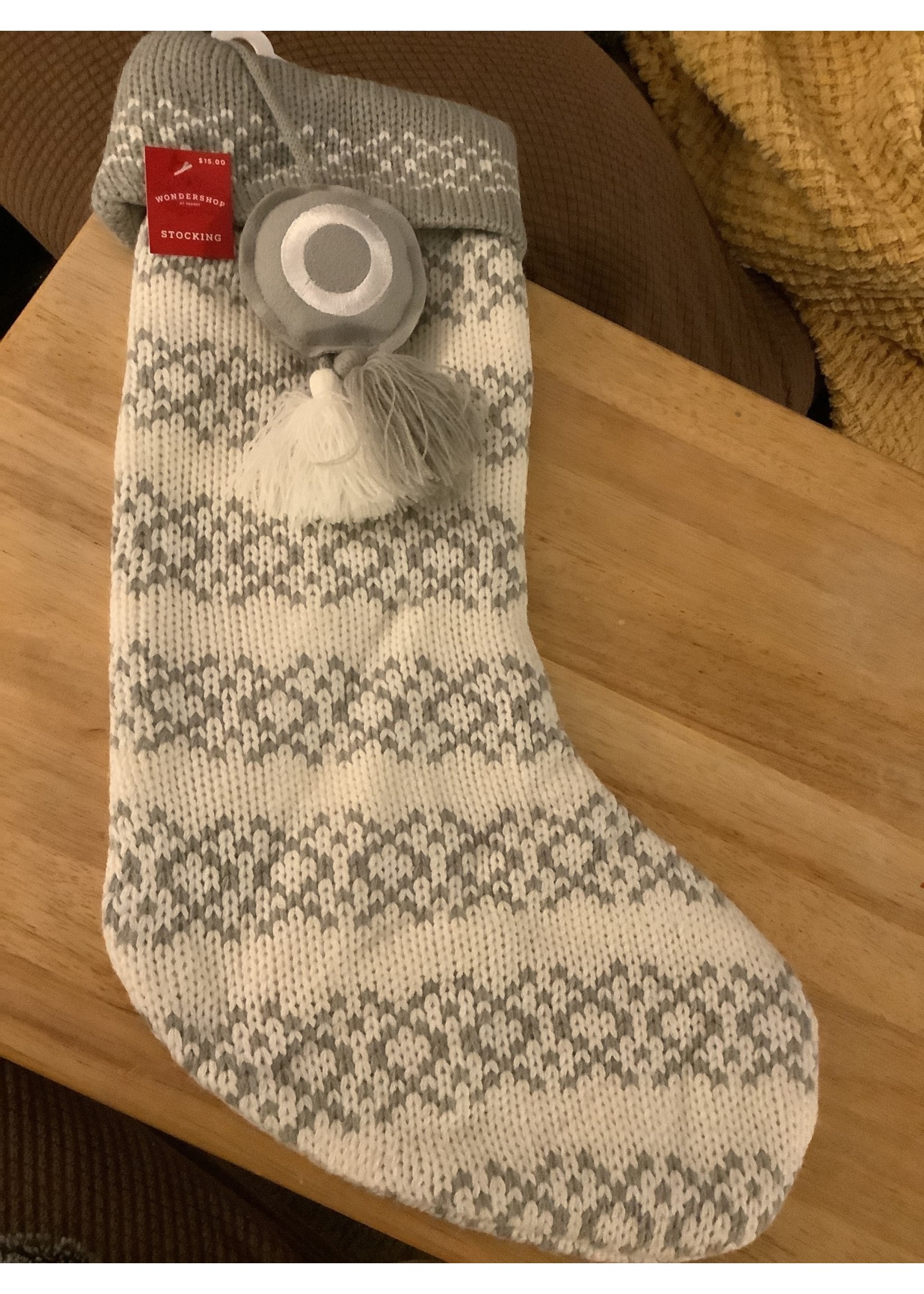 Knit Wondershop Monogrammed “O” Stocking white/grey