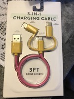 3–in-1 3ft Charging Cable USB-A, Micro USB, USB-C, 8 Pin Lightning Pink/Yellow