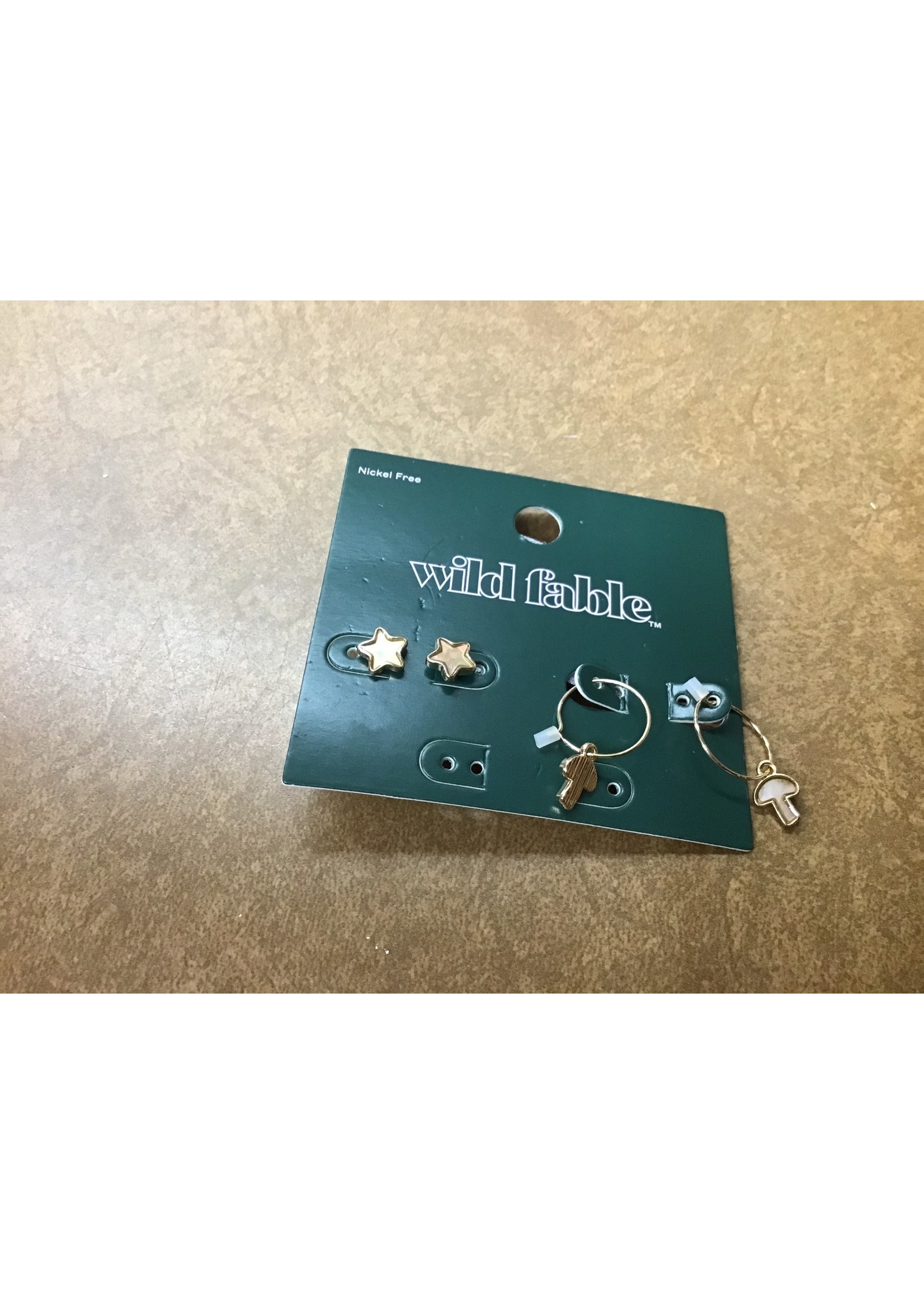 *missing 1 pair* Trio Gold Star Mushroom Moon Threader Stud Earring Set - Wild Fable Gold
