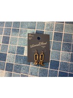 Semi-Precious Labradorite with Moon Charm and Carabiner Drop Earrings - Universal Thread Worn Gold