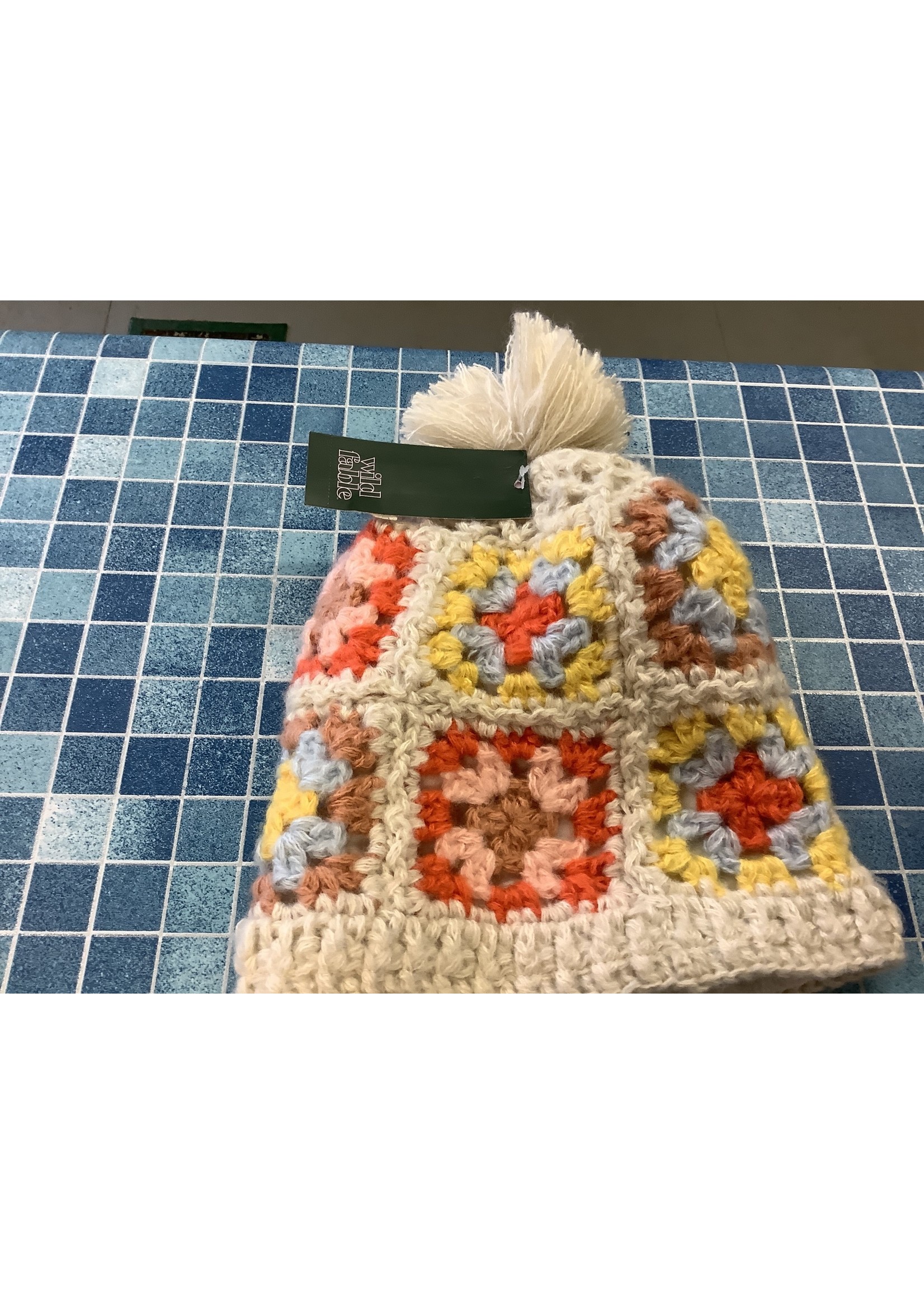 Women's Crochet Square Pom Beanie - Wild Fable Cream