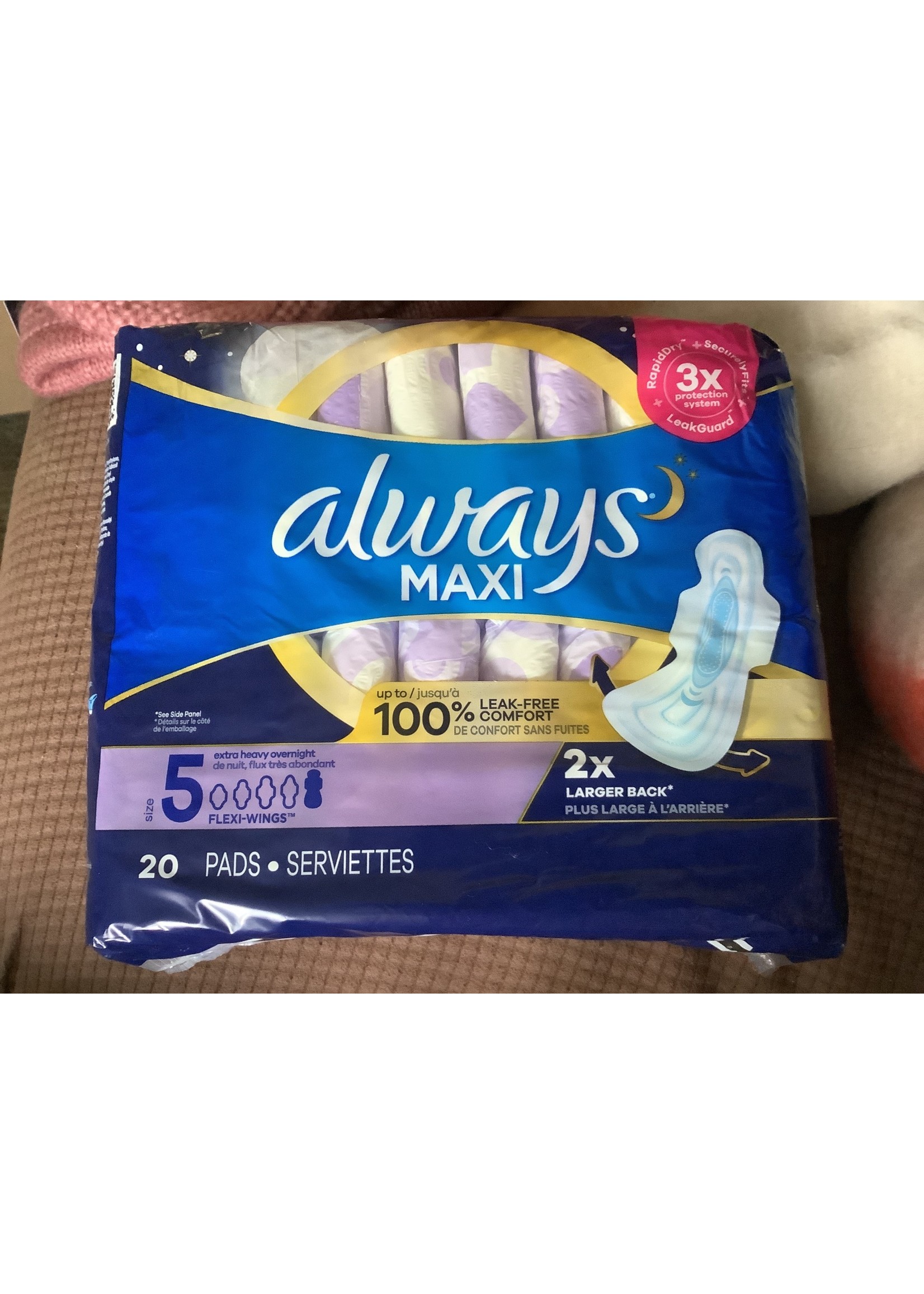 Always Maxi Extra Heavy Overnight Pads with Wings - Size 5 - 20ct