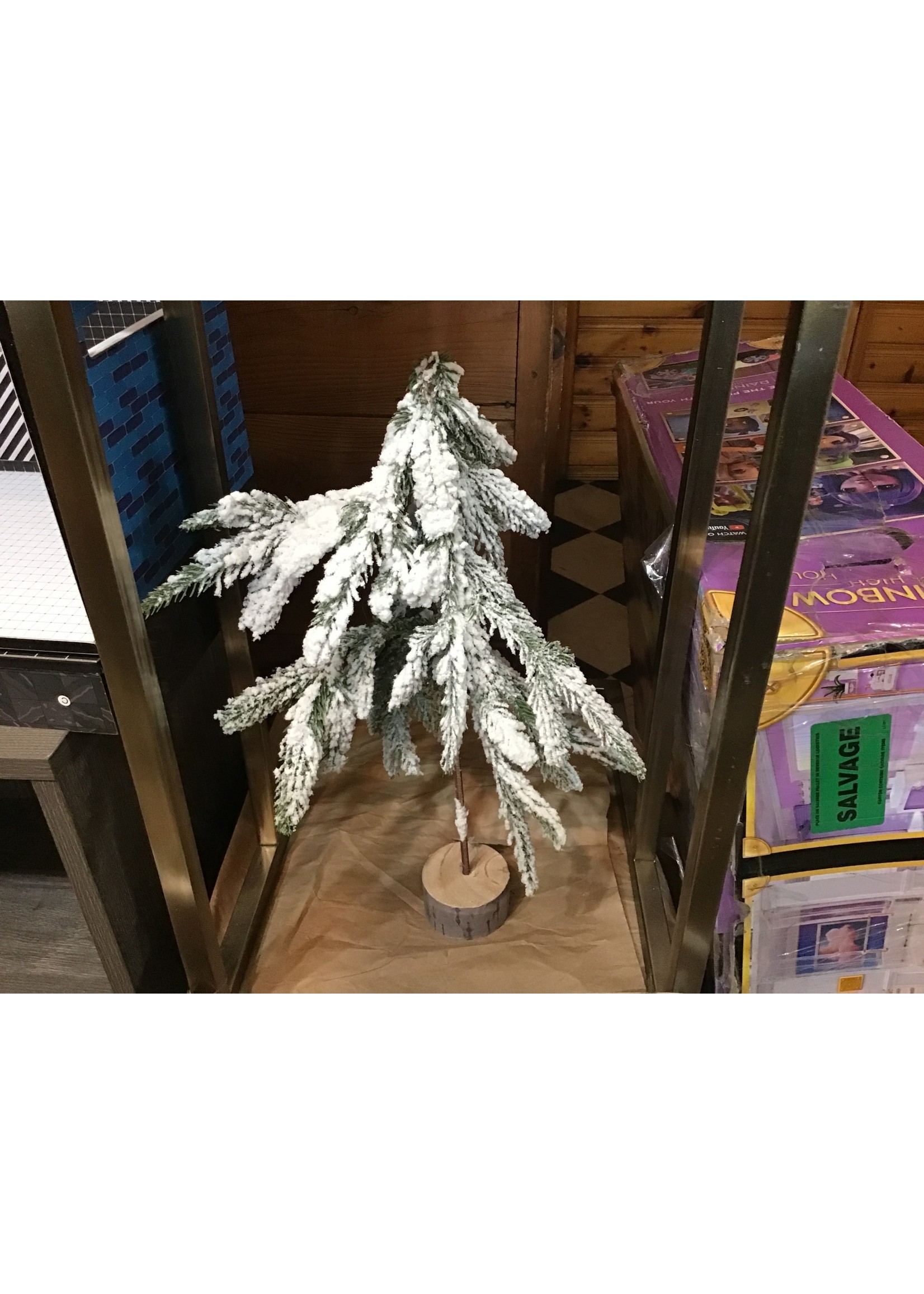 18” flocked spruce with wood base