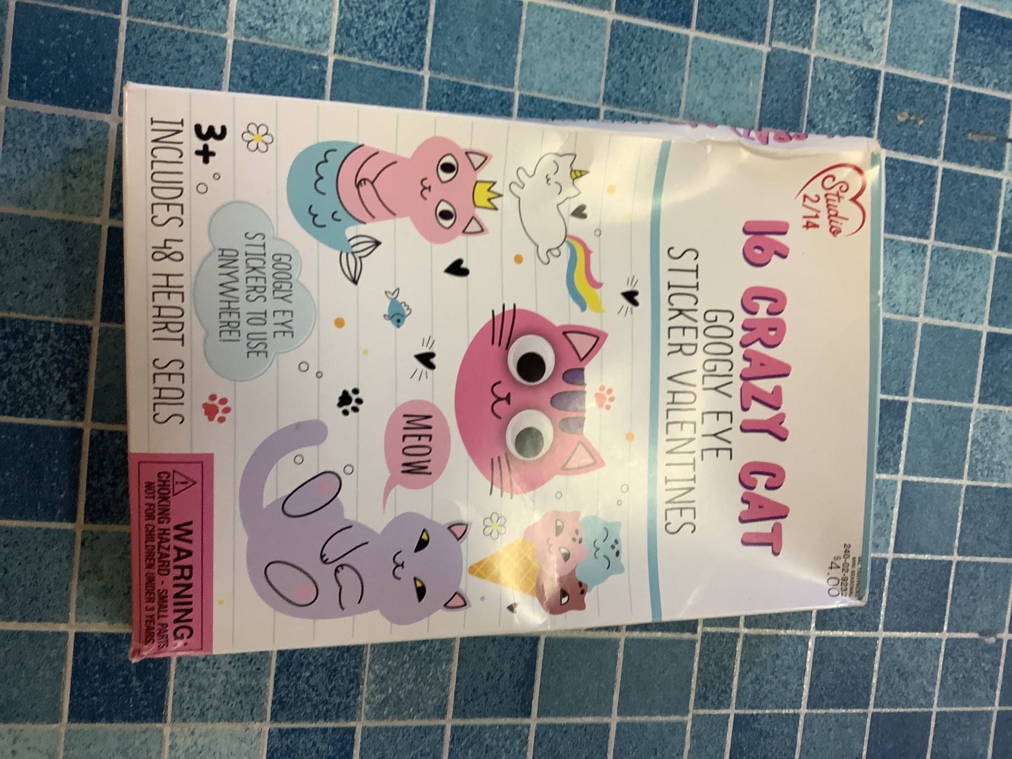 16ct Crazy Cat Valentine's Day Googly Eye Kids Exchange Cards