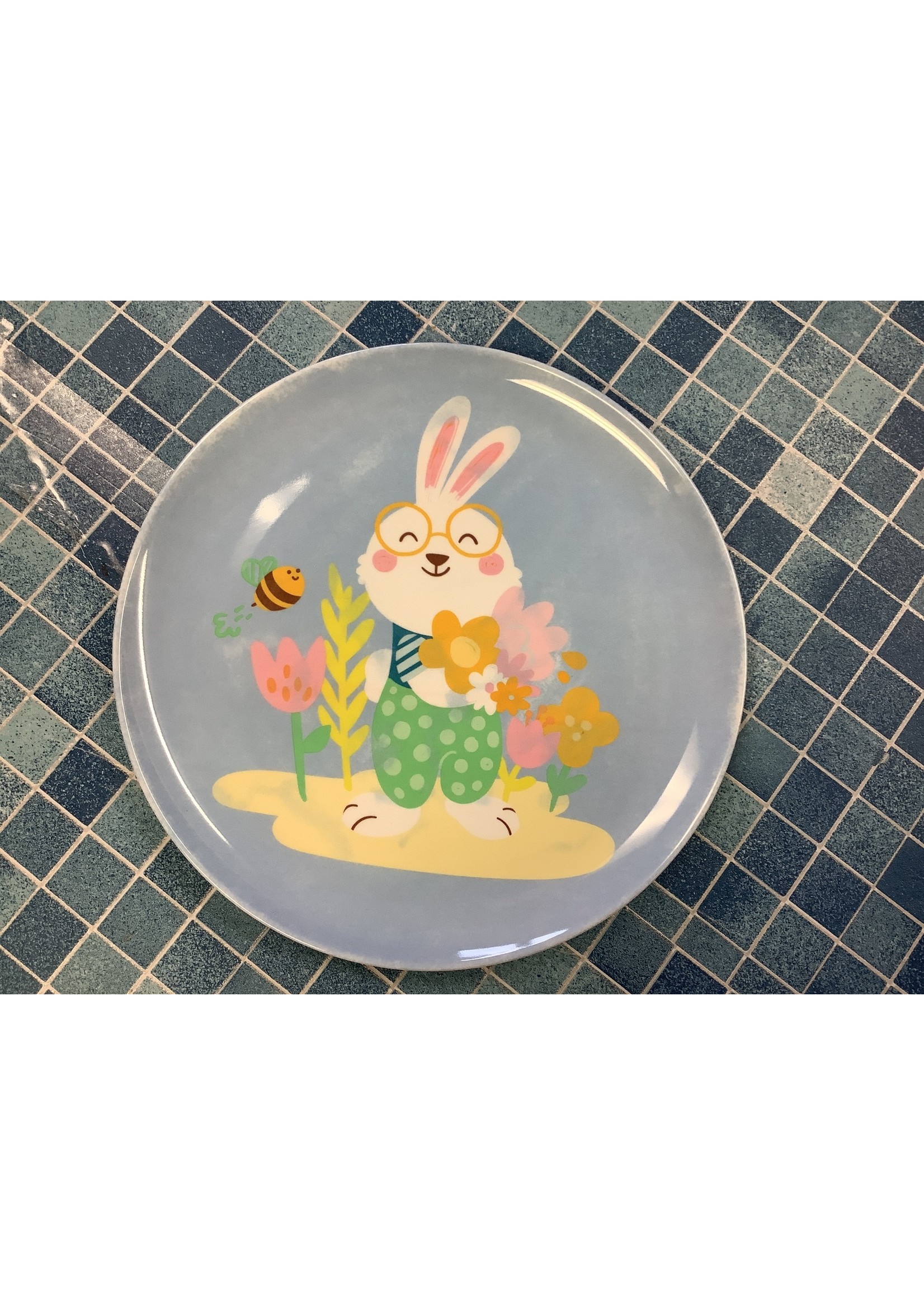 Spring Blue Bunny Plastic Plate