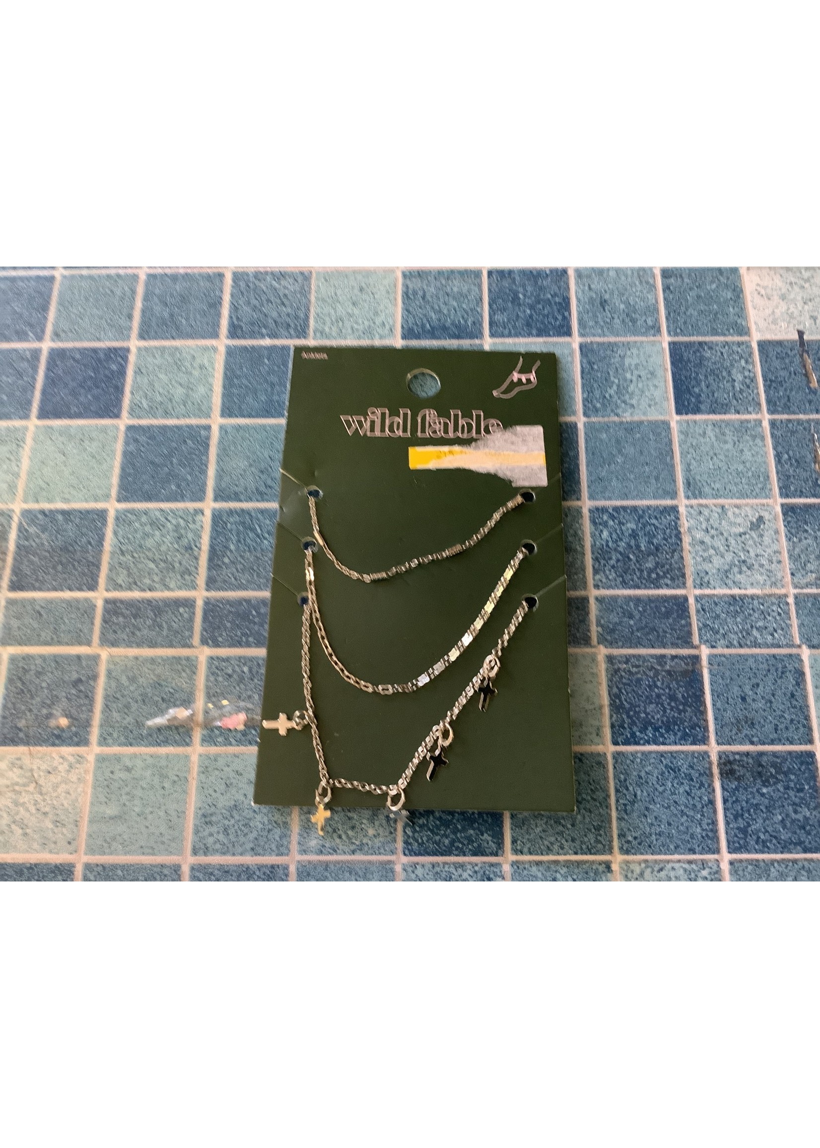 Cross and Chain Anklet Set - Wild Fable Dark Silver