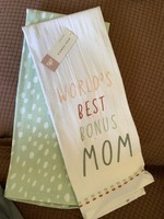 Green/white 2ct Bullseye Dish Towels- World’s Best Bonus Mom