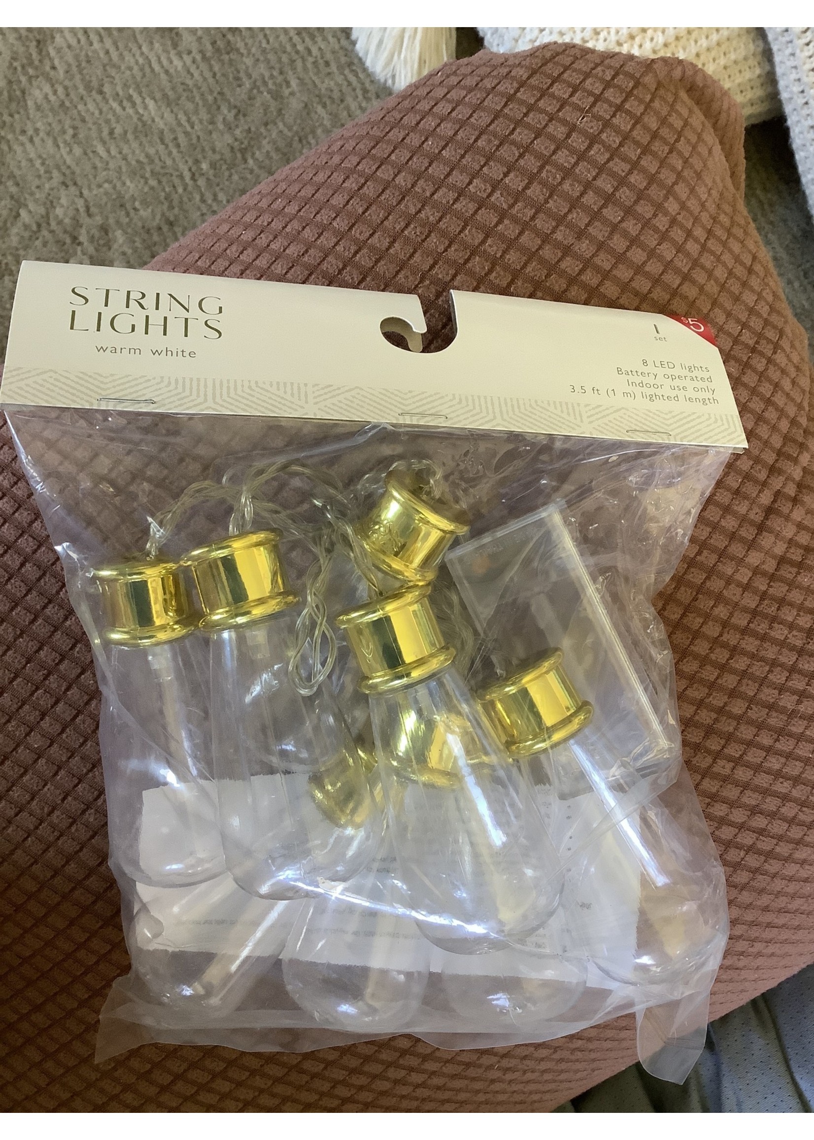 8ct String Lights Bullseye Battery operated Gold and Plastic Bulb