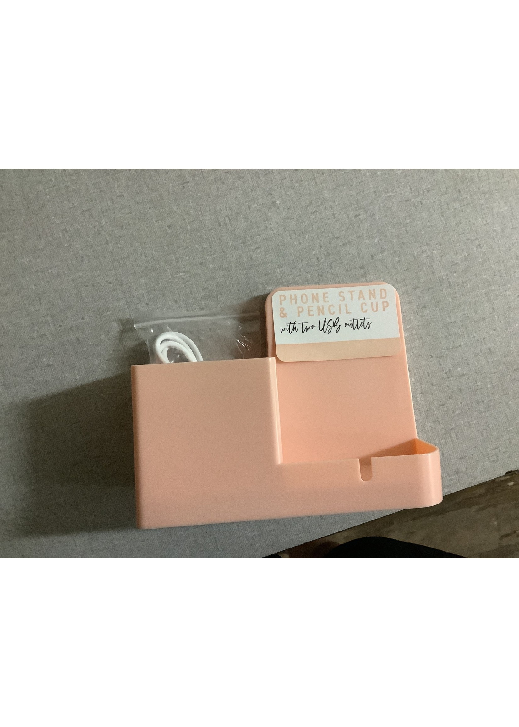 Peach Phone Stand & Pencil Cup with Two USB Outlets