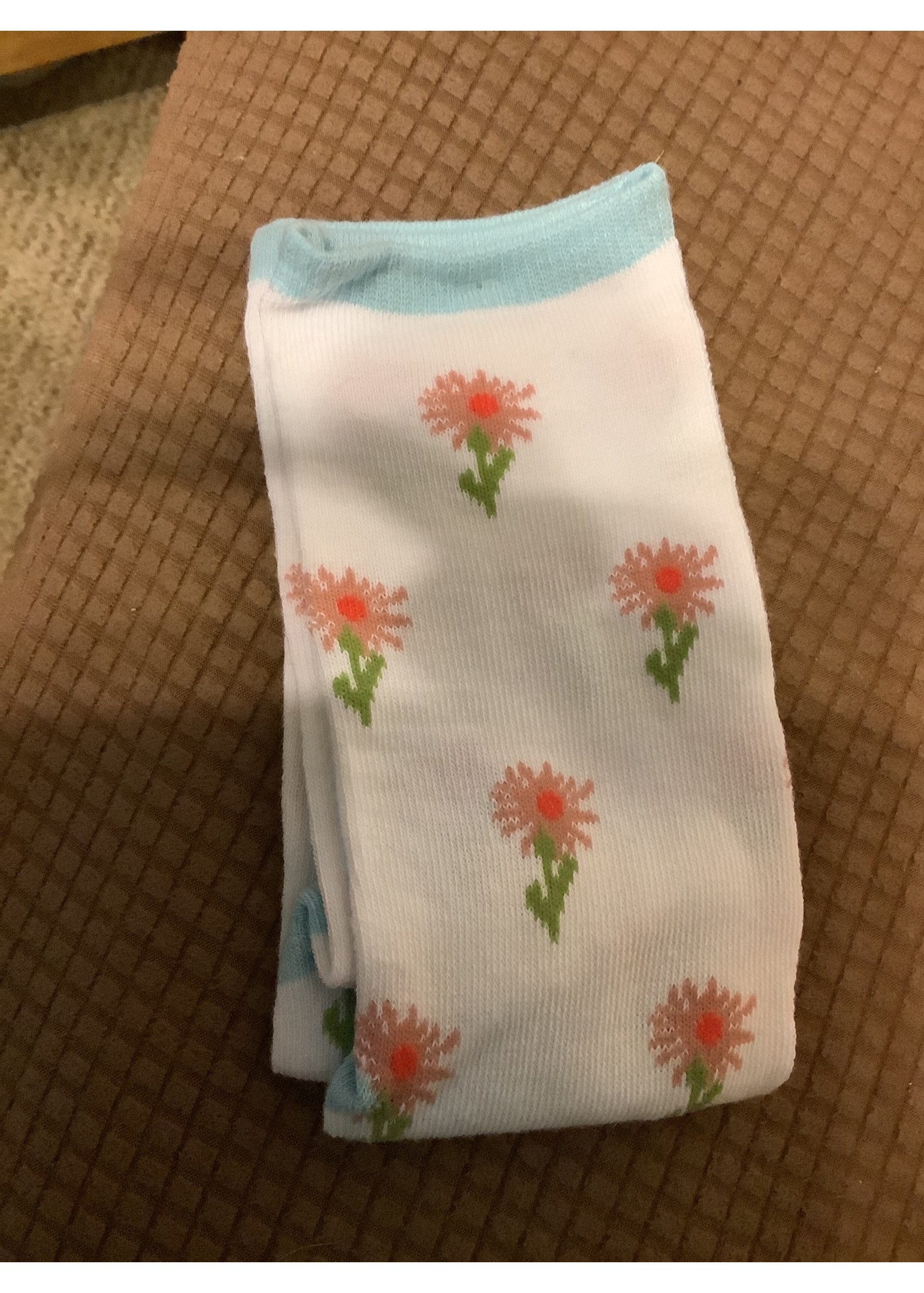 Ladies crew socks - Light blue w/ flowers 9-11 gertex